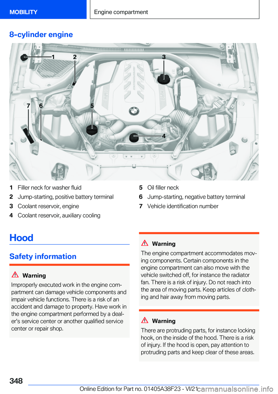 BMW 8 SERIES GRAN COUPE 2022  Owners Manual �8�-�c�y�l�i�n�d�e�r��e�n�g�i�n�e�1�F�i�l�l�e�r��n�e�c�k��f�o�r��w�a�s�h�e�r��f�l�u�i�d�2�J�u�m�p�-�s�t�a�r�t�i�n�g�,��p�o�s�i�t�i�v�e��b�a�t�t�e�r�y��t�e�r�m�i�n�a�l�3�C�o�o�l�a�n�t��r�e�s�e