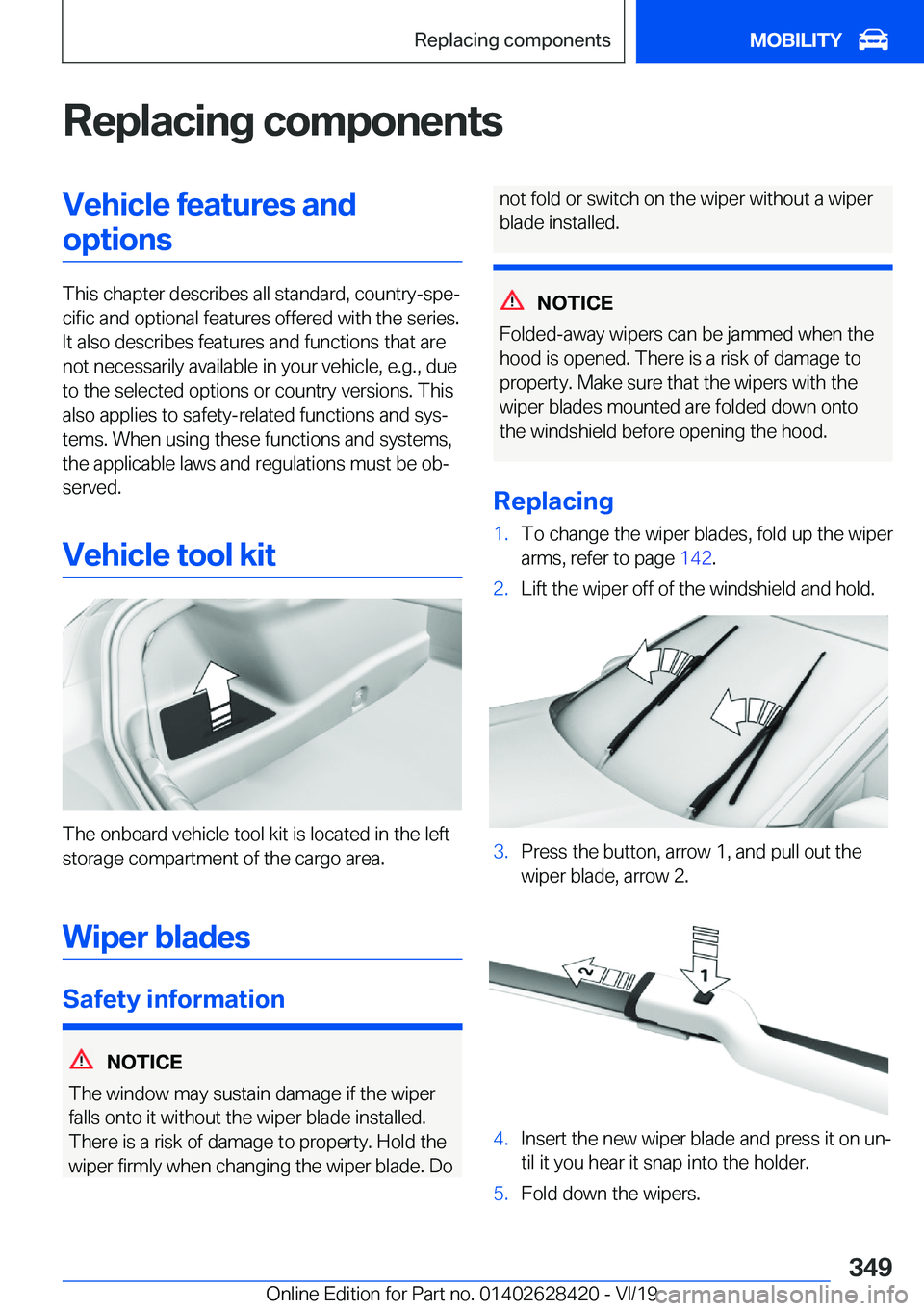 BMW 8 SERIES GRAN COUPE 2020  Owners Manual �R�e�p�l�a�c�i�n�g��c�o�m�p�o�n�e�n�t�s�V�e�h�i�c�l�e��f�e�a�t�u�r�e�s��a�n�d�o�p�t�i�o�n�s
�T�h�i�s��c�h�a�p�t�e�r��d�e�s�c�r�i�b�e�s��a�l�l��s�t�a�n�d�a�r�d�,��c�o�u�n�t�r�y�-�s�p�ej�c�i�f�