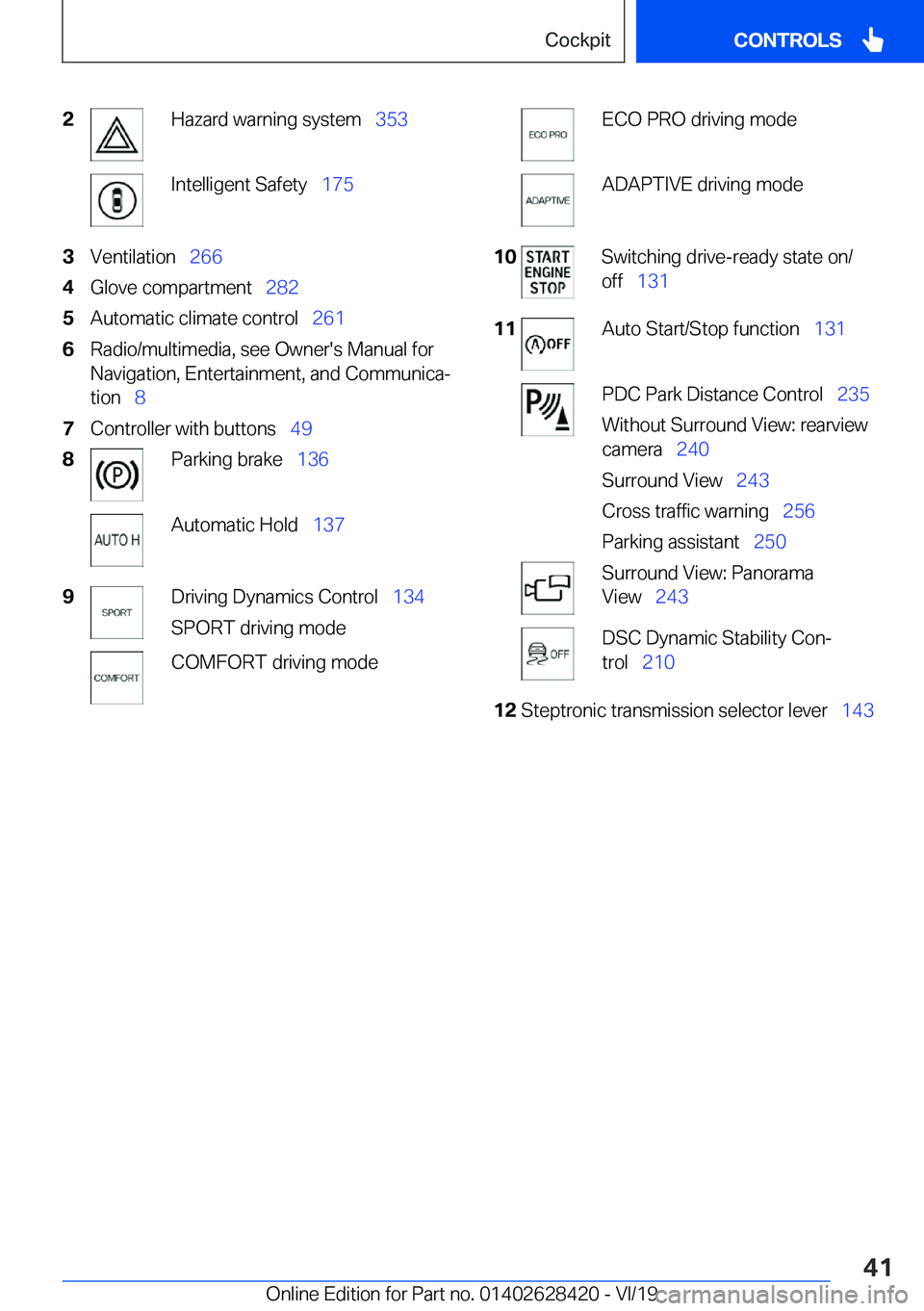 BMW 8 SERIES GRAN COUPE 2020 Service Manual �2�H�a�z�a�r�d��w�a�r�n�i�n�g��s�y�s�t�e�m\_�3�5�3�I�n�t�e�l�l�i�g�e�n�t��S�a�f�e�t�y\_�1�7�5�3�V�e�n�t�i�l�a�t�i�o�n\_�2�6�6�4�G�l�o�v�e��c�o�m�p�a�r�t�m�e�n�t\_ �2�8�2�5�A�u�t�o�m�a�t�i�