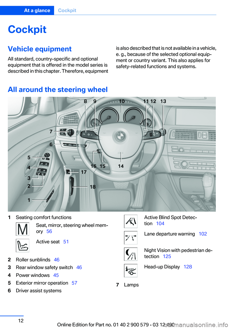 BMW ACTIVEHYBRID 5 2012 User Guide CockpitVehicle equipment
All standard, country-specific and optional
equipment that is offered in the model series is
described in this chapter. Therefore, equipmentis also described that is not avail BMW ACTIVEHYBRID 5 2012 User Guide CockpitVehicle equipment
All standard, country-specific and optional
equipment that is offered in the model series is
described in this chapter. Therefore, equipmentis also described that is not avail
