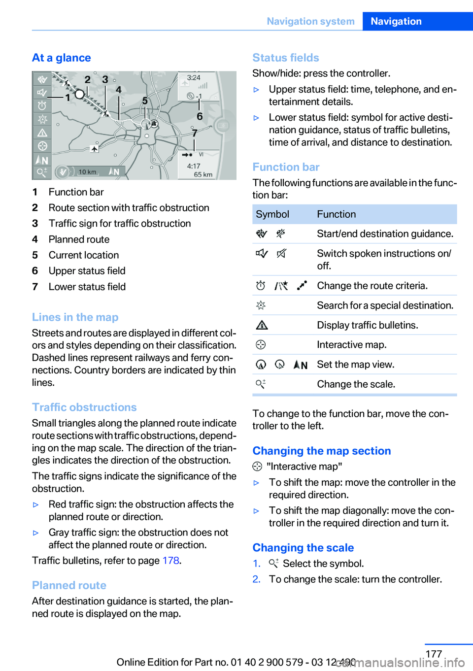 BMW ACTIVEHYBRID 5 2012 Owners Manual At a glance1Function bar2Route section with traffic obstruction3Traffic sign for traffic obstruction4Planned route5Current location6Upper status field7Lower status field
Lines in the map
Streets and r BMW ACTIVEHYBRID 5 2012 Owners Manual At a glance1Function bar2Route section with traffic obstruction3Traffic sign for traffic obstruction4Planned route5Current location6Upper status field7Lower status field
Lines in the map
Streets and r