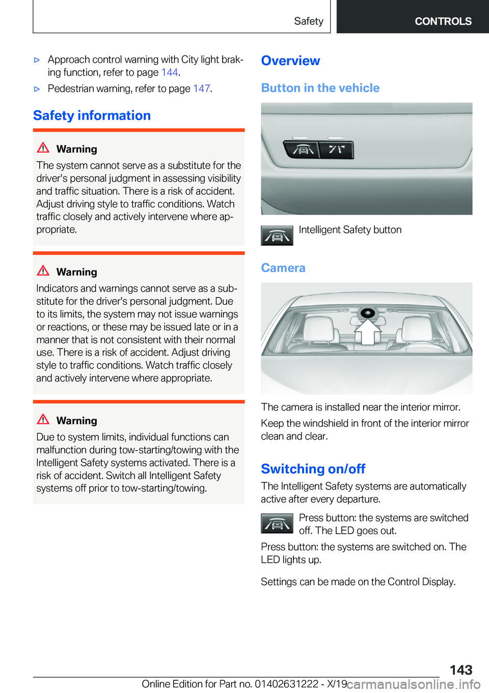 BMW M2 2020  Owners Manual 'x�A�p�p�r�o�a�c�h��c�o�n�t�r�o�l��w�a�r�n�i�n�g��w�i�t�h��C�i�t�y��l�i�g�h�t��b�r�a�k#j�i�n�g��f�u�n�c�t�i�o�n�,��r�e�f�e�r��t�o��p�a�g�e� �1�4�4�.'x�P�e�d�e�s�t�r�i�a�n��w�a�r�n�