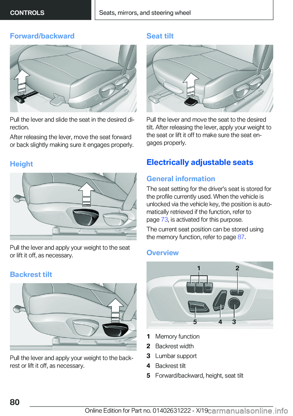 BMW M2 2020 Manual PDF �F�o�r�w�a�r�d�/�b�a�c�k�w�a�r�d
�P�u�l�l��t�h�e��l�e�v�e�r��a�n�d��s�l�i�d�e��t�h�e��s�e�a�t��i�n��t�h�e��d�e�s�i�r�e�d��d�i#j
�r�e�c�t�i�o�n�.
�A�f�t�e�r��r�e�l�e�a�s�i�n�g��t�h�e��l�e�