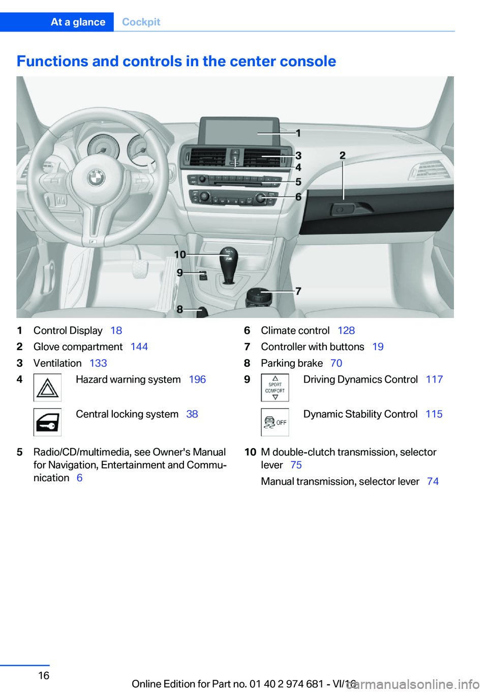 BMW M2 2017 User Guide �F�u�n�c�t�i�o�n�s��a�n�d��c�o�n�t�r�o�l�s��i�n��t�h�e��c�e�n�t�e�r��c�o�n�s�o�l�e�1�C�o�n�t�r�o�l� �D�i�s�p�l�a�y\_�1�8�2�G�l�o�v�e� �c�o�m�p�a�r�t�m�e�n�t\_ �1�4�4�3�V�e�n�t�i�l�a�t�i�o�n
