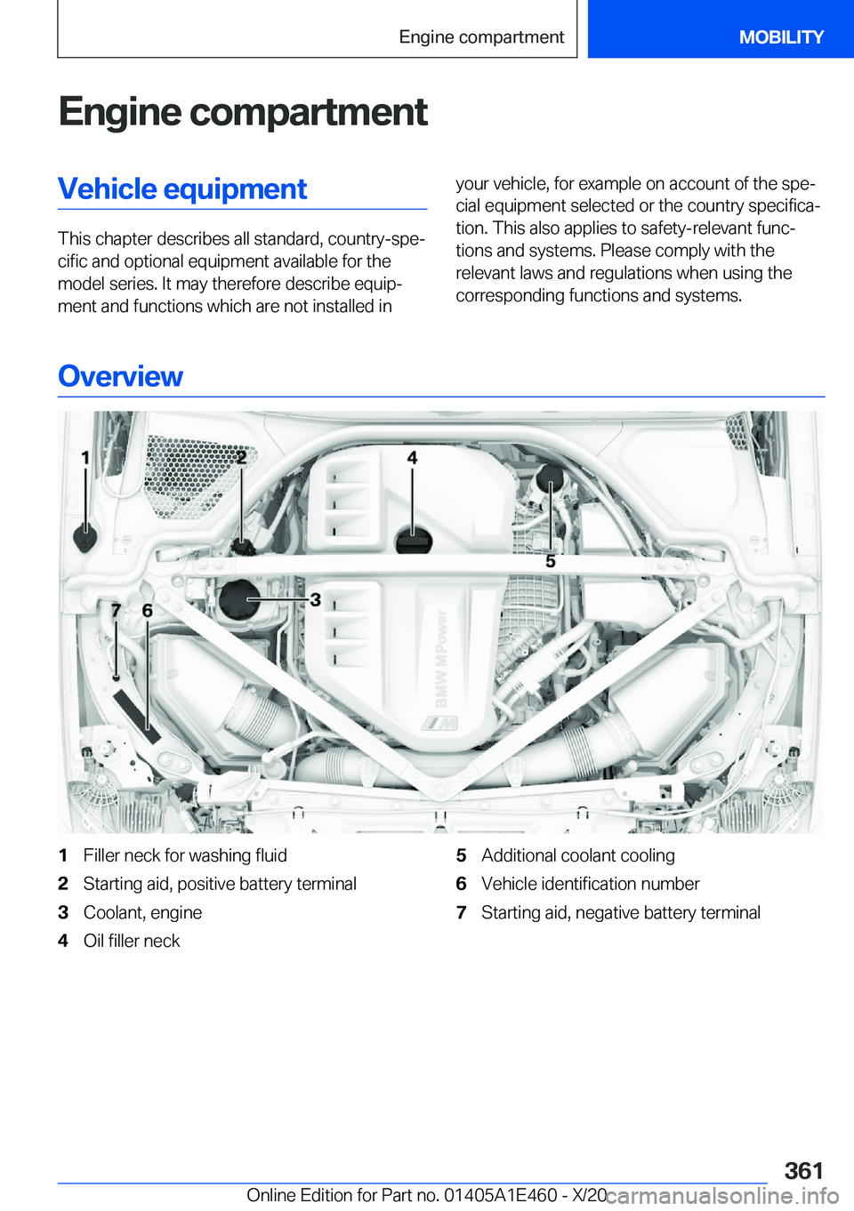 BMW M3 2021  Owners Manual �E�n�g�i�n�e��c�o�m�p�a�r�t�m�e�n�t�V�e�h�i�c�l�e��e�q�u�i�p�m�e�n�t
�T�h�i�s��c�h�a�p�t�e�r��d�e�s�c�r�i�b�e�s��a�l�l��s�t�a�n�d�a�r�d�,��c�o�u�n�t�r�y�-�s�p�ej�c�i�f�i�c��a�n�d��o�p�t�i�o�