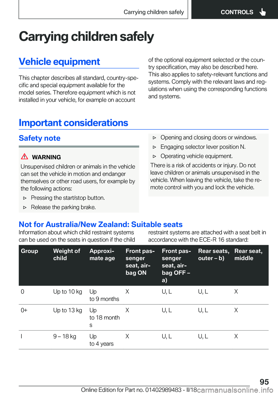 BMW M3 2018  Owners Manual �C�a�r�r�y�i�n�g��c�h�i�l�d�r�e�n��s�a�f�e�l�y�V�e�h�i�c�l�e��e�q�u�i�p�m�e�n�t
�T�h�i�s��c�h�a�p�t�e�r��d�e�s�c�r�i�b�e�s��a�l�l��s�t�a�n�d�a�r�d�,��c�o�u�n�t�r�y�-�s�p�ej�c�i�f�i�c��a�n�d�