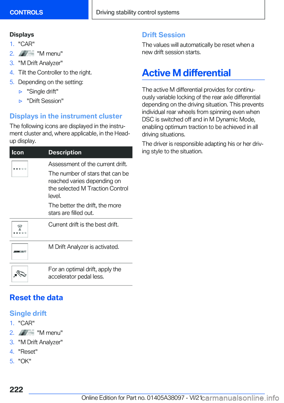 BMW M4 2022  Owners Manual �D�i�s�p�l�a�y�s�1�.�"�C�A�R�"�2�.���"�M��m�e�n�u�"�3�.�"�M��D�r�i�f�t��A�n�a�l�y�z�e�r�"�4�.�T�i�l�t��t�h�e��C�o�n�t�r�o�l�l�e�r��t�o��t�h�e��r�i�g�h�t�.�5�.�D�e�p�e