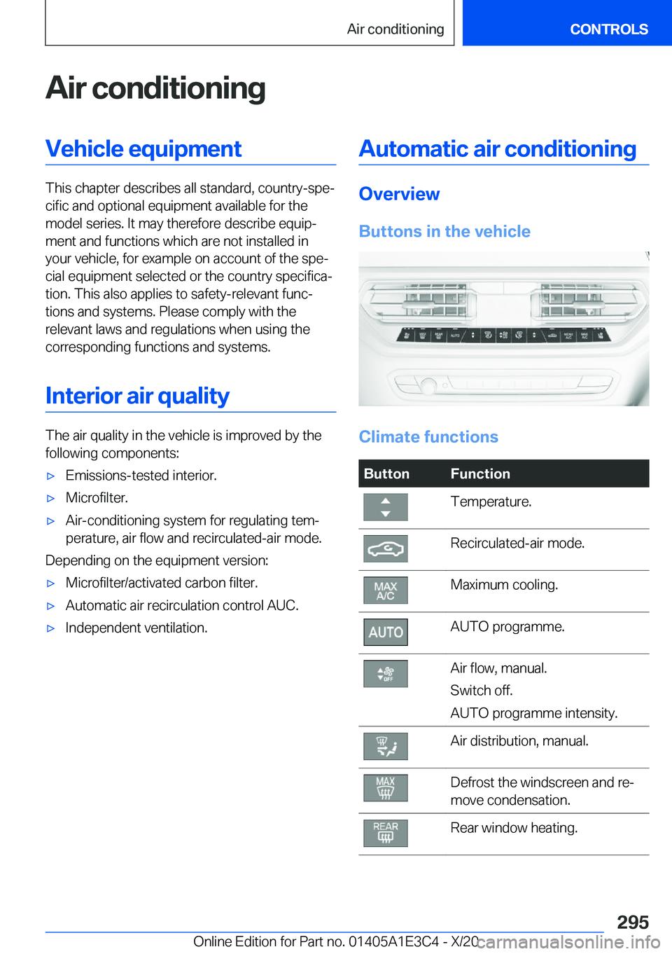BMW M4 2021  Owners Manual �A�i�r��c�o�n�d�i�t�i�o�n�i�n�g�V�e�h�i�c�l�e��e�q�u�i�p�m�e�n�t
�T�h�i�s��c�h�a�p�t�e�r��d�e�s�c�r�i�b�e�s��a�l�l��s�t�a�n�d�a�r�d�,��c�o�u�n�t�r�y�-�s�p�ej�c�i�f�i�c��a�n�d��o�p�t�i�o�n�a�