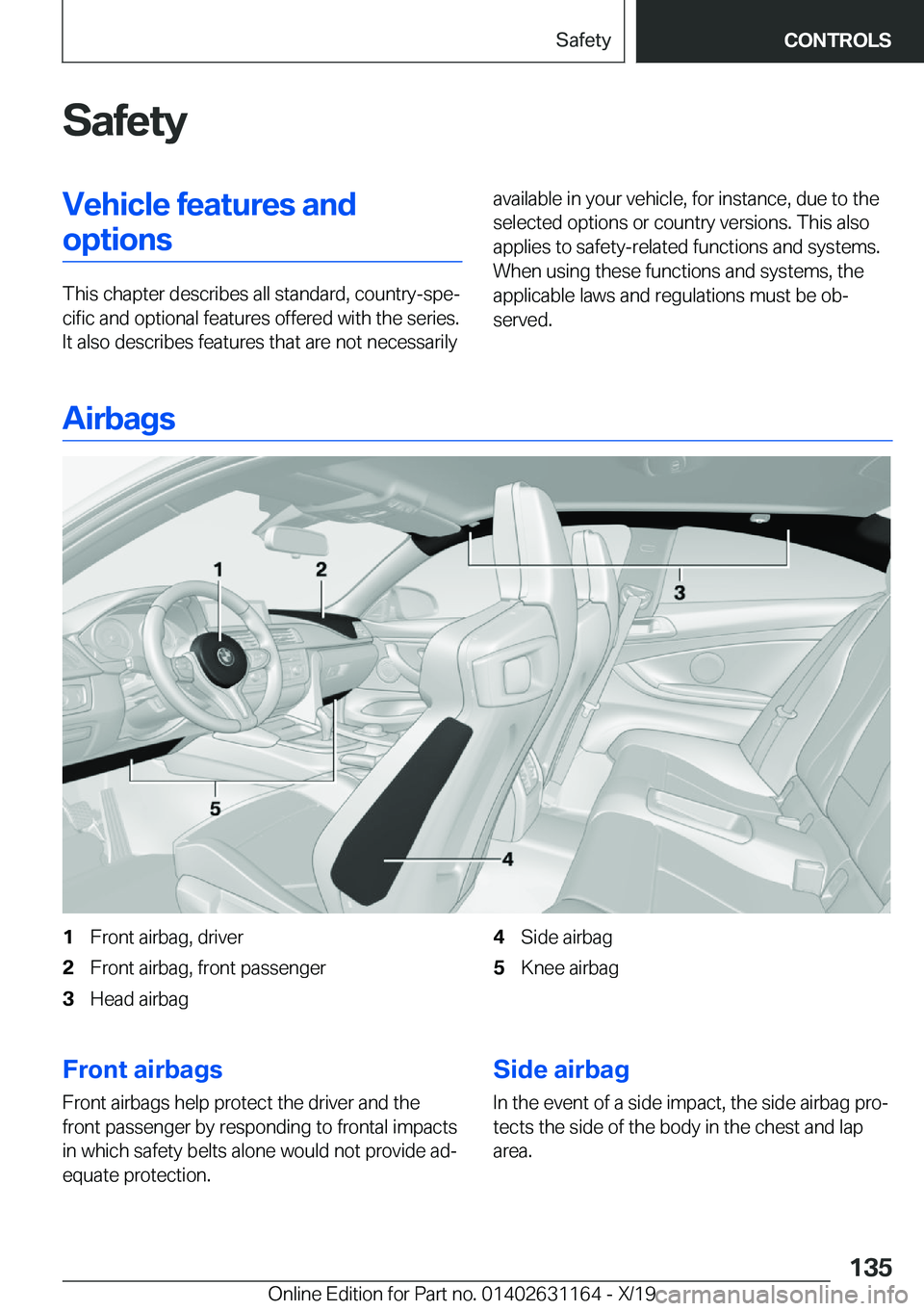 BMW M4 2020  Owners Manual �S�a�f�e�t�y�V�e�h�i�c�l�e��f�e�a�t�u�r�e�s��a�n�d�o�p�t�i�o�n�s
�T�h�i�s��c�h�a�p�t�e�r��d�e�s�c�r�i�b�e�s��a�l�l��s�t�a�n�d�a�r�d�,��c�o�u�n�t�r�y�-�s�p�e#j�c�i�f�i�c��a�n�d��o�p�t�i�o�n�a�