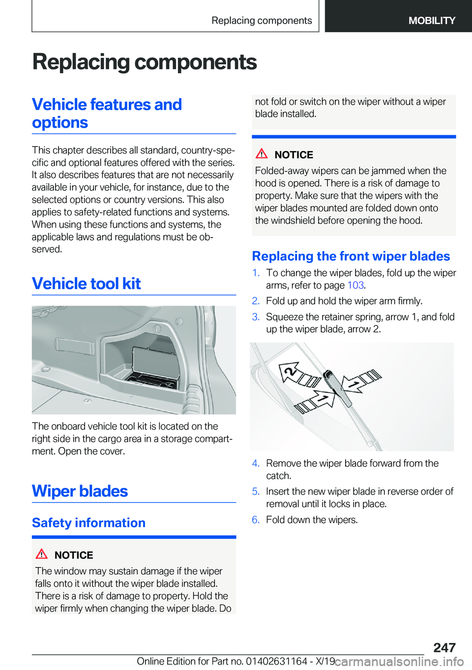 BMW M4 2020  Owners Manual �R�e�p�l�a�c�i�n�g��c�o�m�p�o�n�e�n�t�s�V�e�h�i�c�l�e��f�e�a�t�u�r�e�s��a�n�d�o�p�t�i�o�n�s
�T�h�i�s��c�h�a�p�t�e�r��d�e�s�c�r�i�b�e�s��a�l�l��s�t�a�n�d�a�r�d�,��c�o�u�n�t�r�y�-�s�p�e#j�c�i�f�
