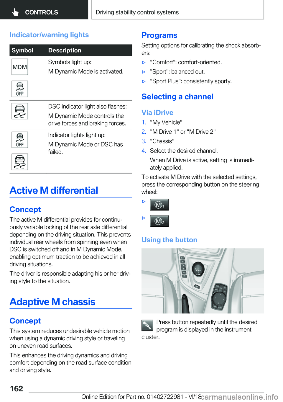 BMW M4 2019  Owners Manual �I�n�d�i�c�a�t�o�r�/�w�a�r�n�i�n�g��l�i�g�h�t�s�S�y�m�b�o�l�D�e�s�c�r�i�p�t�i�o�n�S�y�m�b�o�l�s��l�i�g�h�t��u�p�:
�M��D�y�n�a�m�i�c��M�o�d�e��i�s��a�c�t�i�v�a�t�e�d�.�D�S�C��i�n�d�i�c�a�t�o�r�