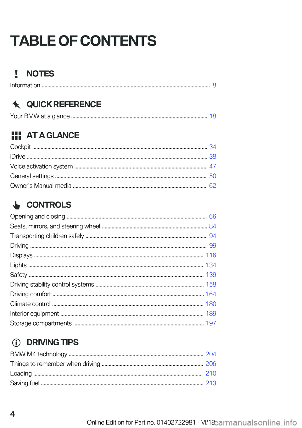 BMW M4 2019  Owners Manual �T�A�B�L�E��O�F��C�O�N�T�E�N�T�S�N�O�T�E�S
�I�n�f�o�r�m�a�t�i�o�n��.�.�.�.�.�.�.�.�.�.�.�.�.�.�.�.�.�.�.�.�.�.�.�.�.�.�.�.�.�.�.�.�.�.�.�.�.�.�.�.�.�.�.�.�.�.�.�.�.�.�.�.�.�.�.�.�.�.�.�.�.�.�.�.�.�