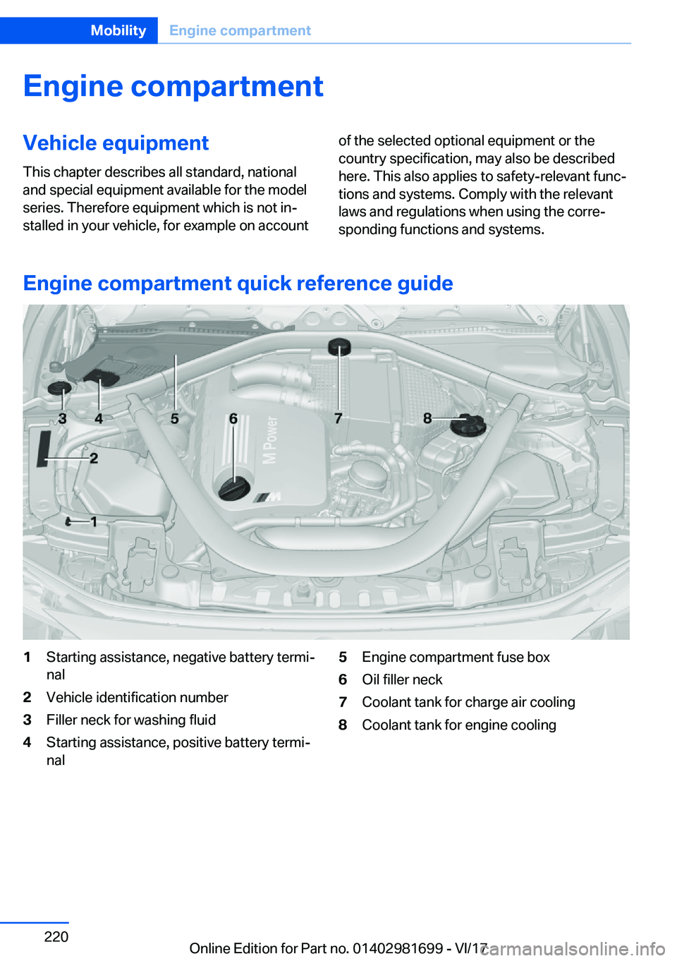 BMW M4 2018  Owners Manual �E�n�g�i�n�e��c�o�m�p�a�r�t�m�e�n�t�V�e�h�i�c�l�e��e�q�u�i�p�m�e�n�t�T�h�i�s� �c�h�a�p�t�e�r� �d�e�s�c�r�i�b�e�s� �a�l�l� �s�t�a�n�d�a�r�d�,� �n�a�t�i�o�n�a�l
�a�n�d� �s�p�e�c�i�a�l� �e�q�u�i�p�m�e�
