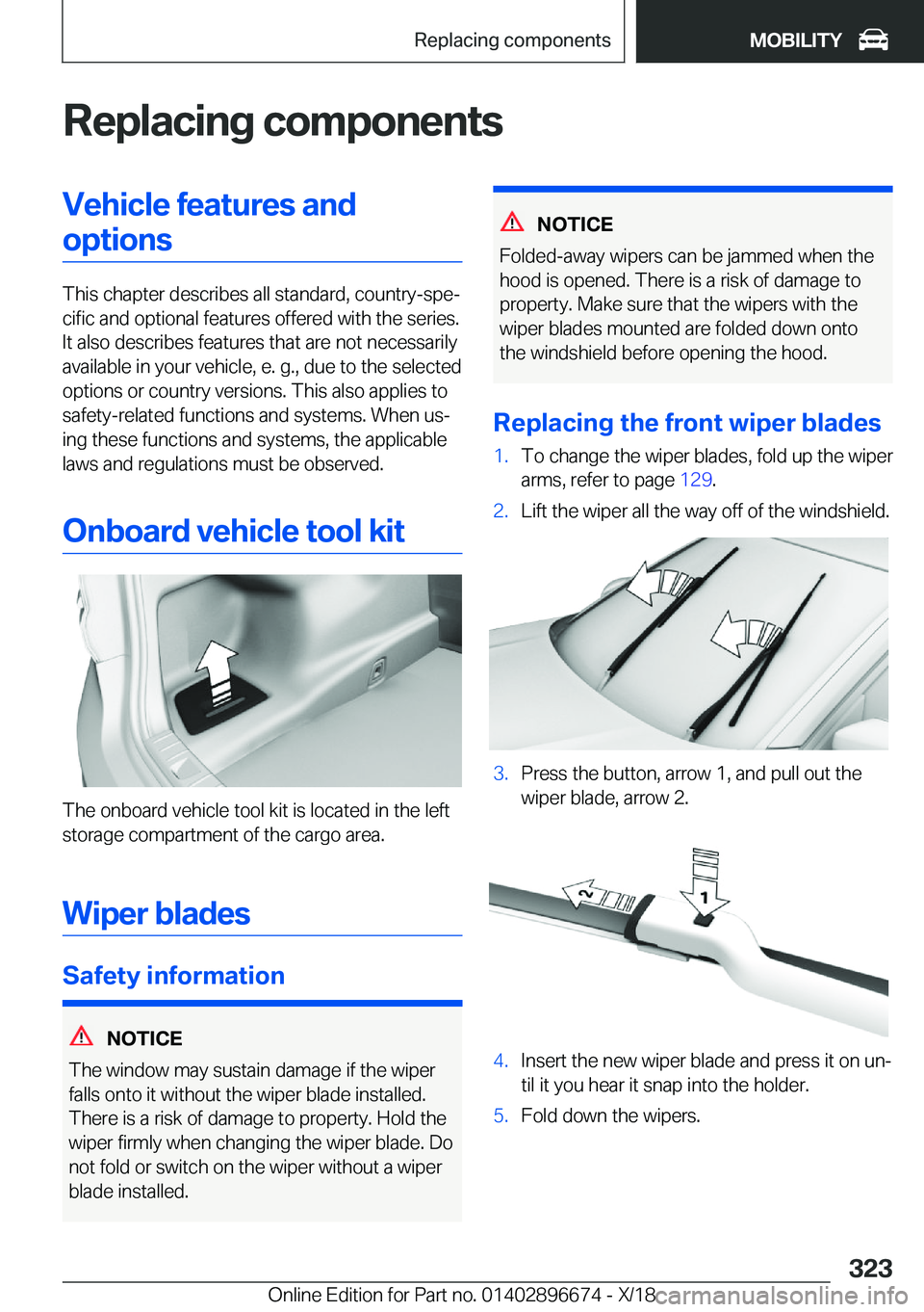 BMW M5 2019  Owners Manual �R�e�p�l�a�c�i�n�g��c�o�m�p�o�n�e�n�t�s�V�e�h�i�c�l�e��f�e�a�t�u�r�e�s��a�n�d�o�p�t�i�o�n�s
�T�h�i�s��c�h�a�p�t�e�r��d�e�s�c�r�i�b�e�s��a�l�l��s�t�a�n�d�a�r�d�,��c�o�u�n�t�r�y�-�s�p�ej�c�i�f�