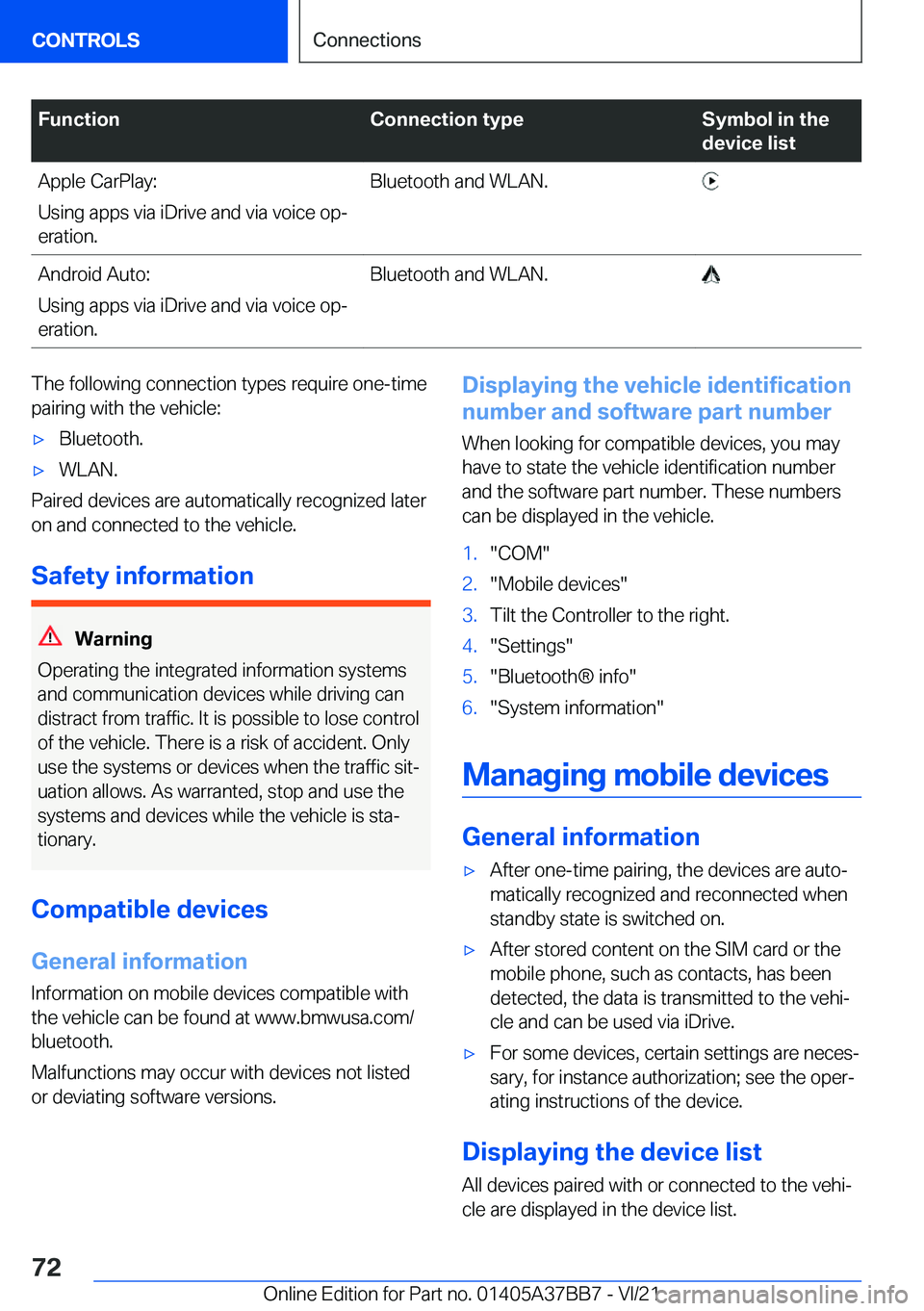 BMW M8 2022 Manual PDF �F�u�n�c�t�i�o�n�C�o�n�n�e�c�t�i�o�n��t�y�p�e�S�y�m�b�o�l��i�n��t�h�e
�d�e�v�i�c�e��l�i�s�t�A�p�p�l�e��C�a�r�P�l�a�y�:
�U�s�i�n�g��a�p�p�s��v�i�a��i�D�r�i�v�e��a�n�d��v�i�a��v�o�i�c�e��o�p