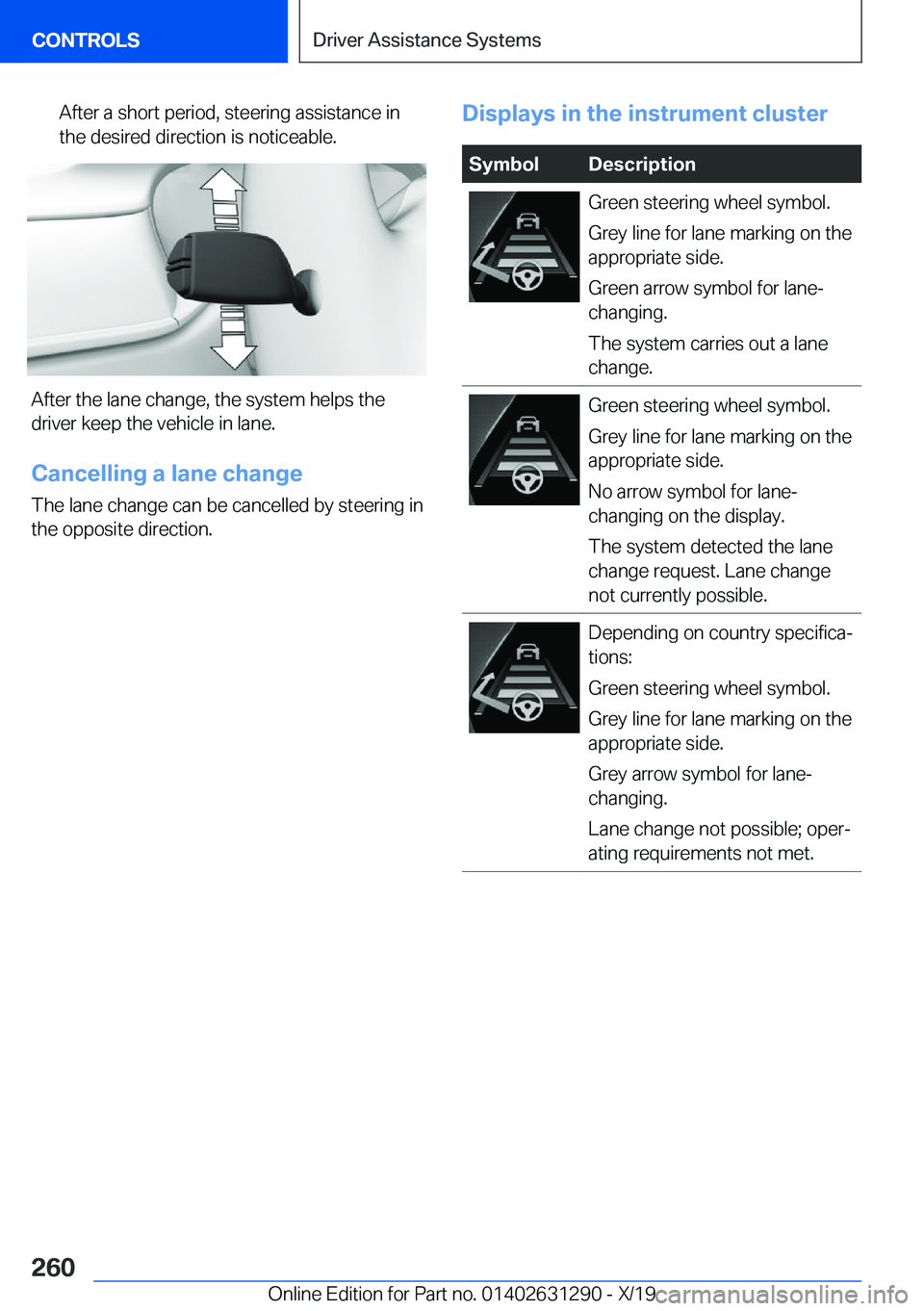 BMW M8 2020  Owners Manual �A�f�t�e�r��a��s�h�o�r�t��p�e�r�i�o�d�,��s�t�e�e�r�i�n�g��a�s�s�i�s�t�a�n�c�e��i�n
�t�h�e��d�e�s�i�r�e�d��d�i�r�e�c�t�i�o�n��i�s��n�o�t�i�c�e�a�b�l�e�.
�A�f�t�e�r��t�h�e��l�a�n�e��c�h�a�n