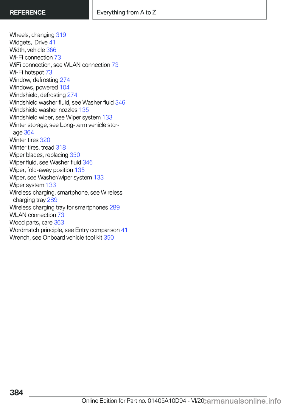 BMW M8 GRAN COUPE 2021  Owners Manual �W�h�e�e�l�s�,��c�h�a�n�g�i�n�g��3�1�9�
�W�i�d�g�e�t�s�,��i�D�r�i�v�e� �4�1�
�W�i�d�t�h�,��v�e�h�i�c�l�e� �3�6�6�
�W�i�-�F�i��c�o�n�n�e�c�t�i�o�n� �7�3�
�W�i�F�i��c�o�n�n�e�c�t�i�o�n�,��