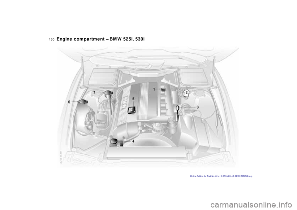 BMW SPORT WAGON 2001 Owners Manual 160n
390de649
Engine compartment – BMW 525i, 530i BMW SPORT WAGON 2001 Owners Manual 160n
390de649
Engine compartment – BMW 525i, 530i
