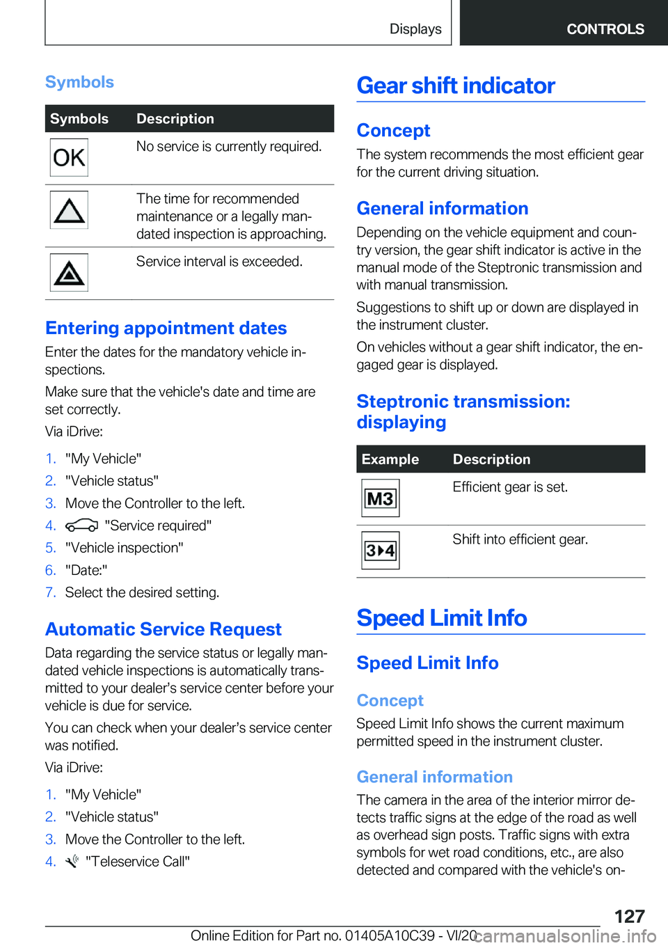 BMW X1 2021  Owners Manual �S�y�m�b�o�l�s�S�y�m�b�o�l�s�D�e�s�c�r�i�p�t�i�o�n�N�o��s�e�r�v�i�c�e��i�s��c�u�r�r�e�n�t�l�y��r�e�q�u�i�r�e�d�.�T�h�e��t�i�m�e��f�o�r��r�e�c�o�m�m�e�n�d�e�d
�m�a�i�n�t�e�n�a�n�c�e��o�r��a��