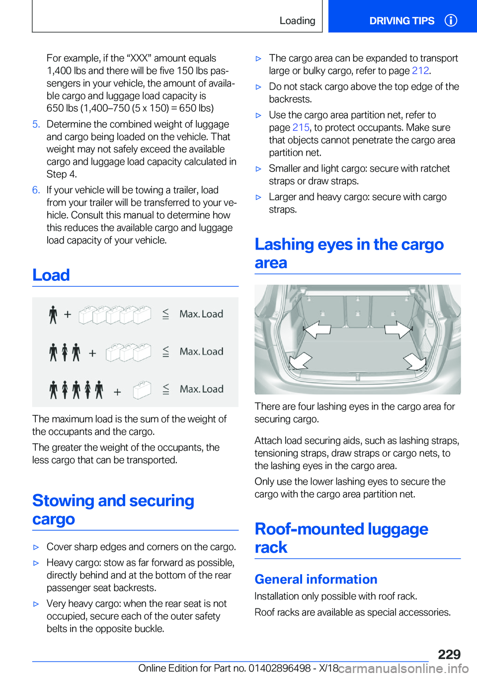 BMW X1 2019  Owners Manual �F�o�r��e�x�a�m�p�l�e�,��i�f��t�h�e�v�X�X�Xw��a�m�o�u�n�t��e�q�u�a�l�s
�1�,�4�0�0��l�b�s��a�n�d��t�h�e�r�e��w�i�l�l��b�e��f�i�v�e��1�5�0��l�b�s��p�a�sj
�s�e�n�g�e�r�s��i�n��y�o�u�r