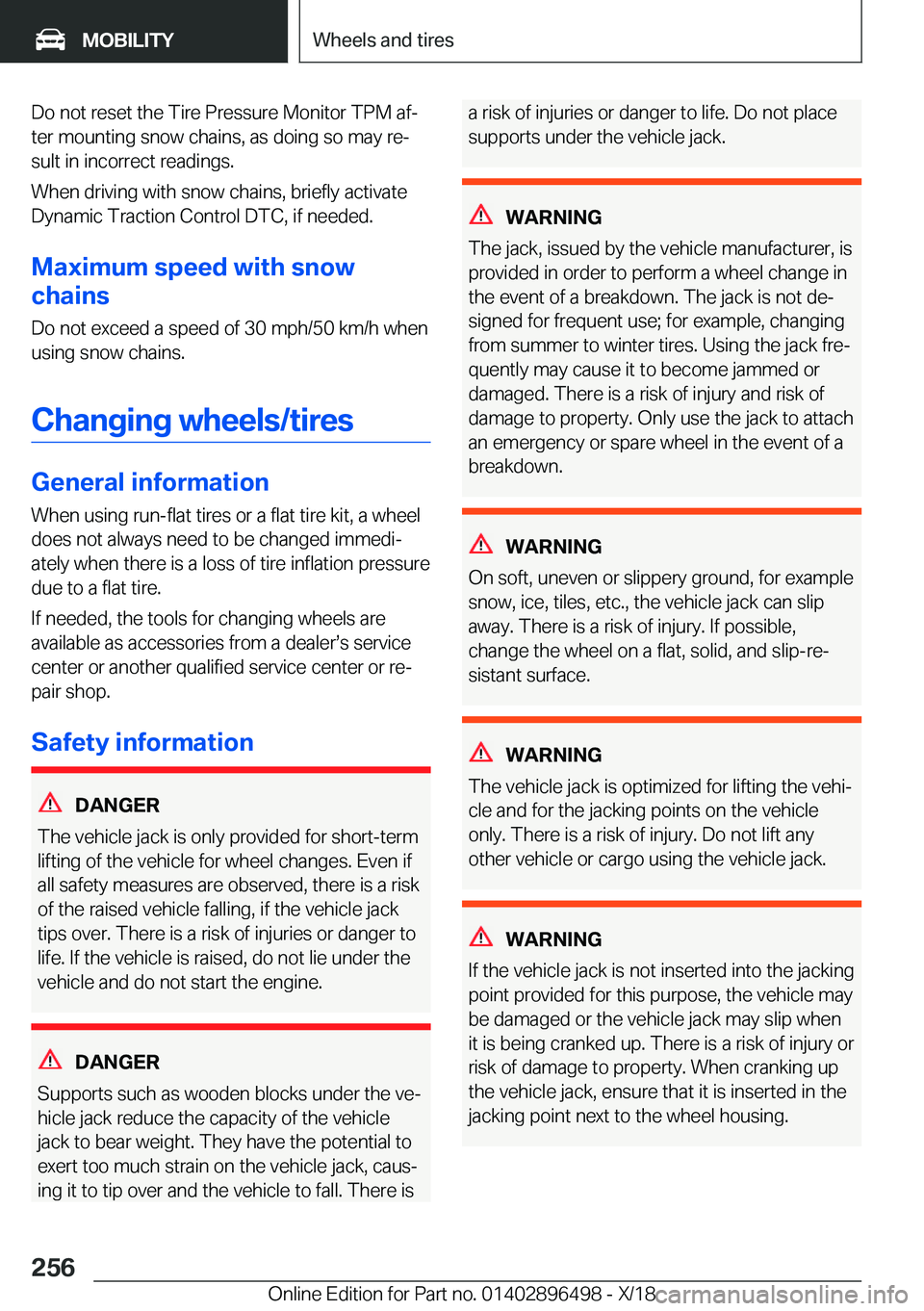 BMW X1 2019  Owners Manual �D�o��n�o�t��r�e�s�e�t��t�h�e��T�i�r�e��P�r�e�s�s�u�r�e��M�o�n�i�t�o�r��T�P�M��a�fj�t�e�r��m�o�u�n�t�i�n�g��s�n�o�w��c�h�a�i�n�s�,��a�s��d�o�i�n�g��s�o��m�a�y��r�ej�s�u�l�t��i�n��i