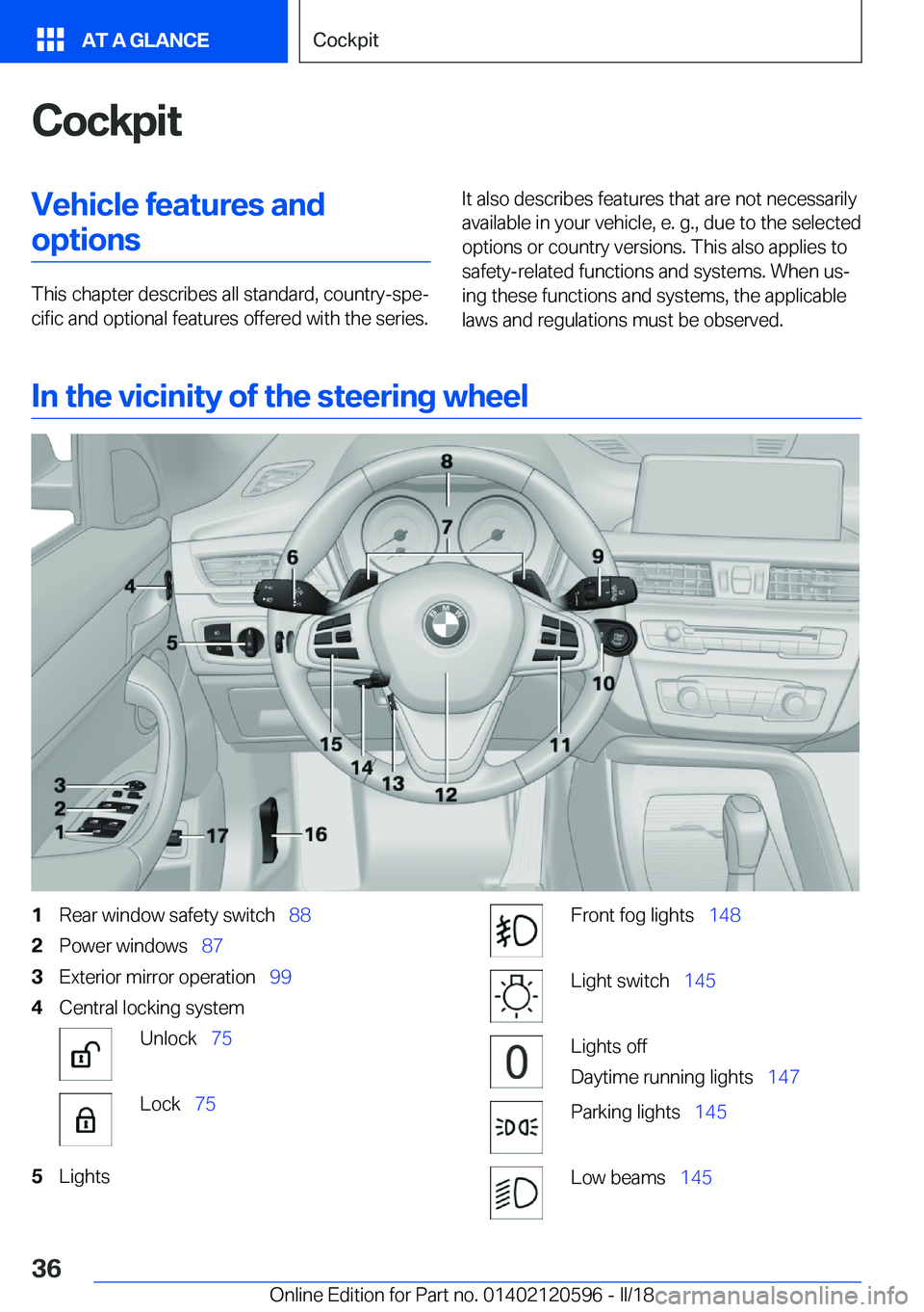 BMW X1 2018 Owners Guide �C�o�c�k�p�i�t�V�e�h�i�c�l�e��f�e�a�t�u�r�e�s��a�n�d�o�p�t�i�o�n�s
�T�h�i�s� �c�h�a�p�t�e�r� �d�e�s�c�r�i�b�e�s� �a�l�l� �s�t�a�n�d�a�r�d�,� �c�o�u�n�t�r�y�-�s�p�ej�c�i�f�i�c� �a�n�d� �o�p�t�i�o�n�