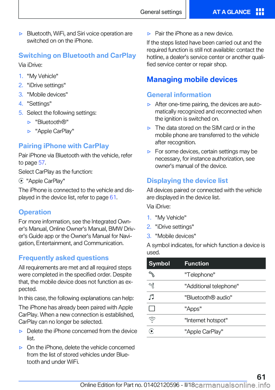 BMW X1 2018 Repair Manual 'x�B�l�u�e�t�o�o�t�h�,� �W�i�F�i�,� �a�n�d� �S�i�r�i� �v�o�i�c�e� �o�p�e�r�a�t�i�o�n� �a�r�e
�s�w�i�t�c�h�e�d� �o�n� �o�n� �t�h�e� �i�P�h�o�n�e�.
�S�w�i�t�c�h�i�n�g��o�n��B�l�u�e�t�o�o�t�h��a�n