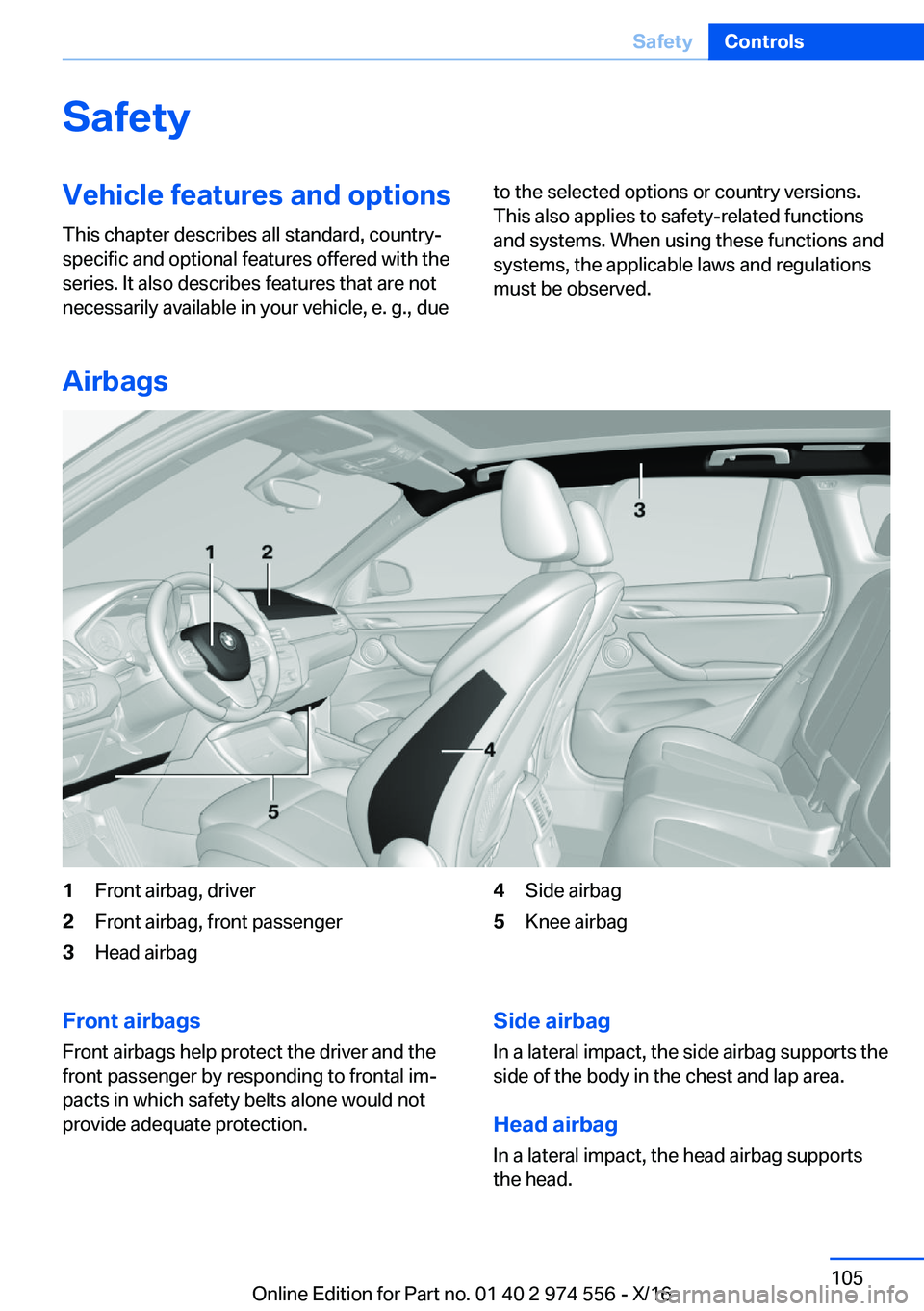BMW X1 2017  Owners Manual �S�a�f�e�t�y�V�e�h�i�c�l�e��f�e�a�t�u�r�e�s��a�n�d��o�p�t�i�o�n�s
�T�h�i�s� �c�h�a�p�t�e�r� �d�e�s�c�r�i�b�e�s� �a�l�l� �s�t�a�n�d�a�r�d�,� �c�o�u�n�t�r�y�- �s�p�e�c�i�f�i�c� �a�n�d� �o�p�t�i�o�n�a