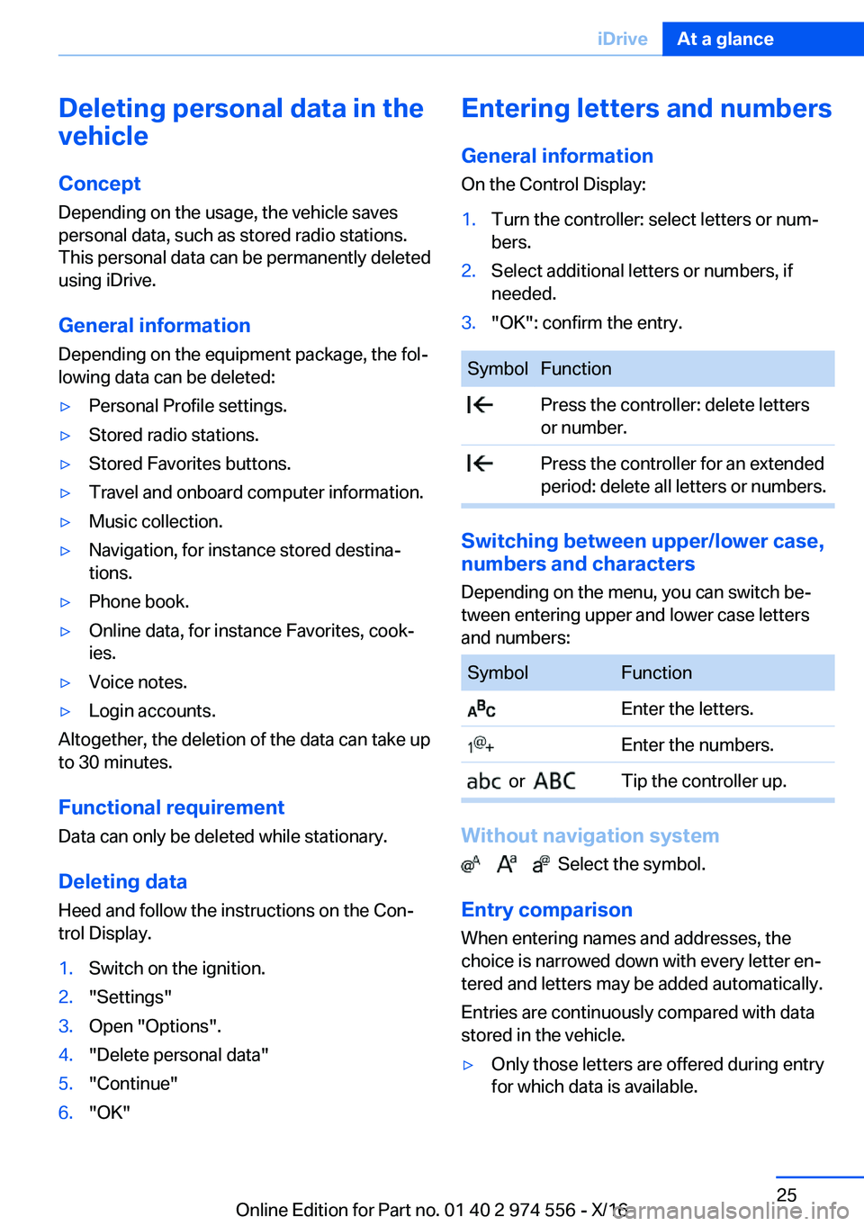 BMW X1 2017 Owners Manual �D�e�l�e�t�i�n�g��p�e�r�s�o�n�a�l��d�a�t�a��i�n��t�h�e
�v�e�h�i�c�l�e
�C�o�n�c�e�p�t
�D�e�p�e�n�d�i�n�g� �o�n� �t�h�e� �u�s�a�g�e�,� �t�h�e� �v�e�h�i�c�l�e� �s�a�v�e�s
�p�e�r�s�o�n�a�l� �d�a�t�a�,