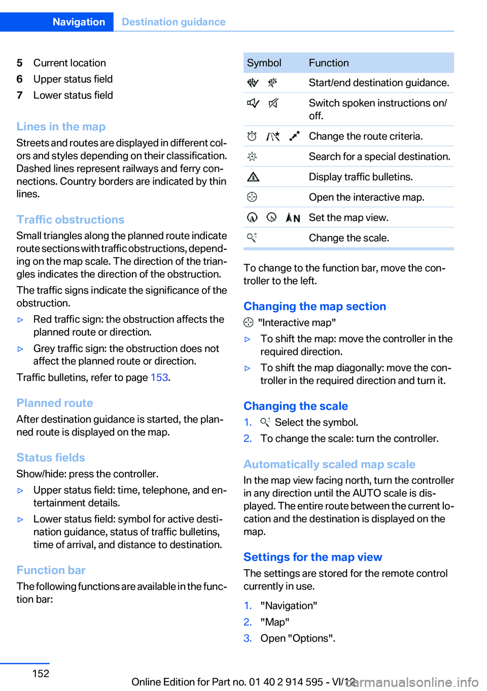 BMW X1 SDRIVE28I 2013  Owners Manual 5Current location6Upper status field7Lower status field
Lines in the map
Streets and routes are displayed in different col‐
ors and styles depending on their classification.
Dashed lines represent r
