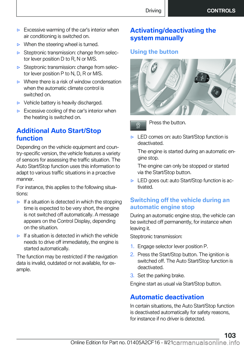 BMW X2 2022  Owners Manual 'x�E�x�c�e�s�s�i�v�e��w�a�r�m�i�n�g��o�f��t�h�e��c�a�r�'�s��i�n�t�e�r�i�o�r��w�h�e�n
�a�i�r��c�o�n�d�i�t�i�o�n�i�n�g��i�s��s�w�i�t�c�h�e�d��o�n�.'x�W�h�e�n��t�h�e��s�t�e�e�r�i�