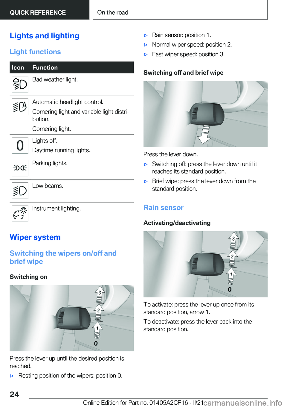 BMW X2 2022 Owners Manual �L�i�g�h�t�s��a�n�d��l�i�g�h�t�i�n�g
�L�i�g�h�t��f�u�n�c�t�i�o�n�s�I�c�o�n�F�u�n�c�t�i�o�n�B�a�d��w�e�a�t�h�e�r��l�i�g�h�t�.�A�u�t�o�m�a�t�i�c��h�e�a�d�l�i�g�h�t��c�o�n�t�r�o�l�.
�C�o�r�n�e�r�i