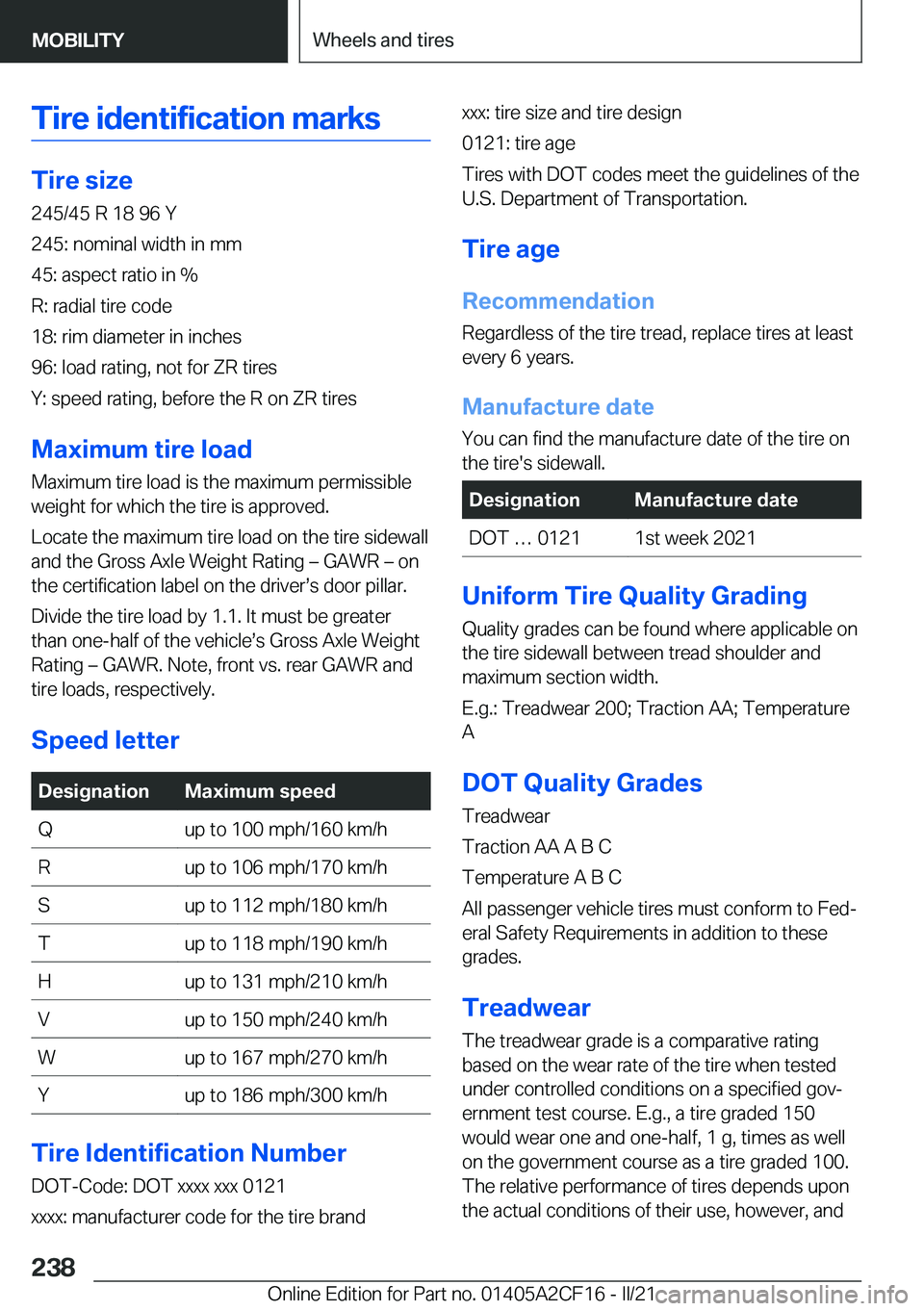 BMW X2 2022  Owners Manual �T�i�r�e��i�d�e�n�t�i�f�i�c�a�t�i�o�n��m�a�r�k�s
�T�i�r�e��s�i�z�e�2�4�5�/�4�5��R��1�8��9�6��Y
�2�4�5�:��n�o�m�i�n�a�l��w�i�d�t�h��i�n��m�m
�4�5�:��a�s�p�e�c�t��r�a�t�i�o��i�n��%
�R�:�