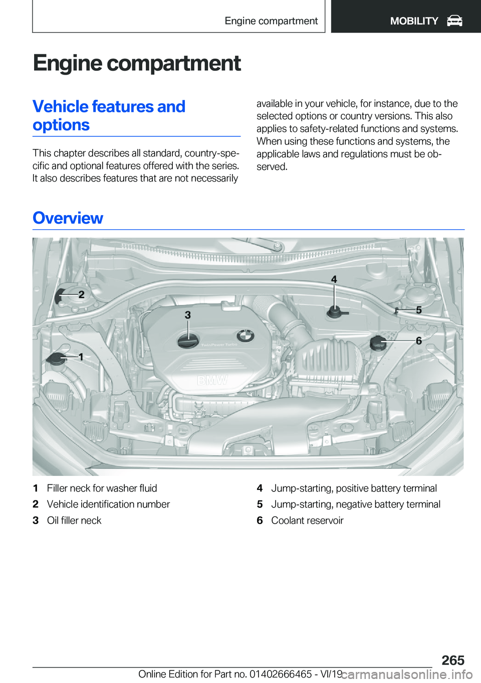 BMW X2 2020  Owners Manual �E�n�g�i�n�e��c�o�m�p�a�r�t�m�e�n�t�V�e�h�i�c�l�e��f�e�a�t�u�r�e�s��a�n�d�o�p�t�i�o�n�s
�T�h�i�s��c�h�a�p�t�e�r��d�e�s�c�r�i�b�e�s��a�l�l��s�t�a�n�d�a�r�d�,��c�o�u�n�t�r�y�-�s�p�ej�c�i�f�i�c�