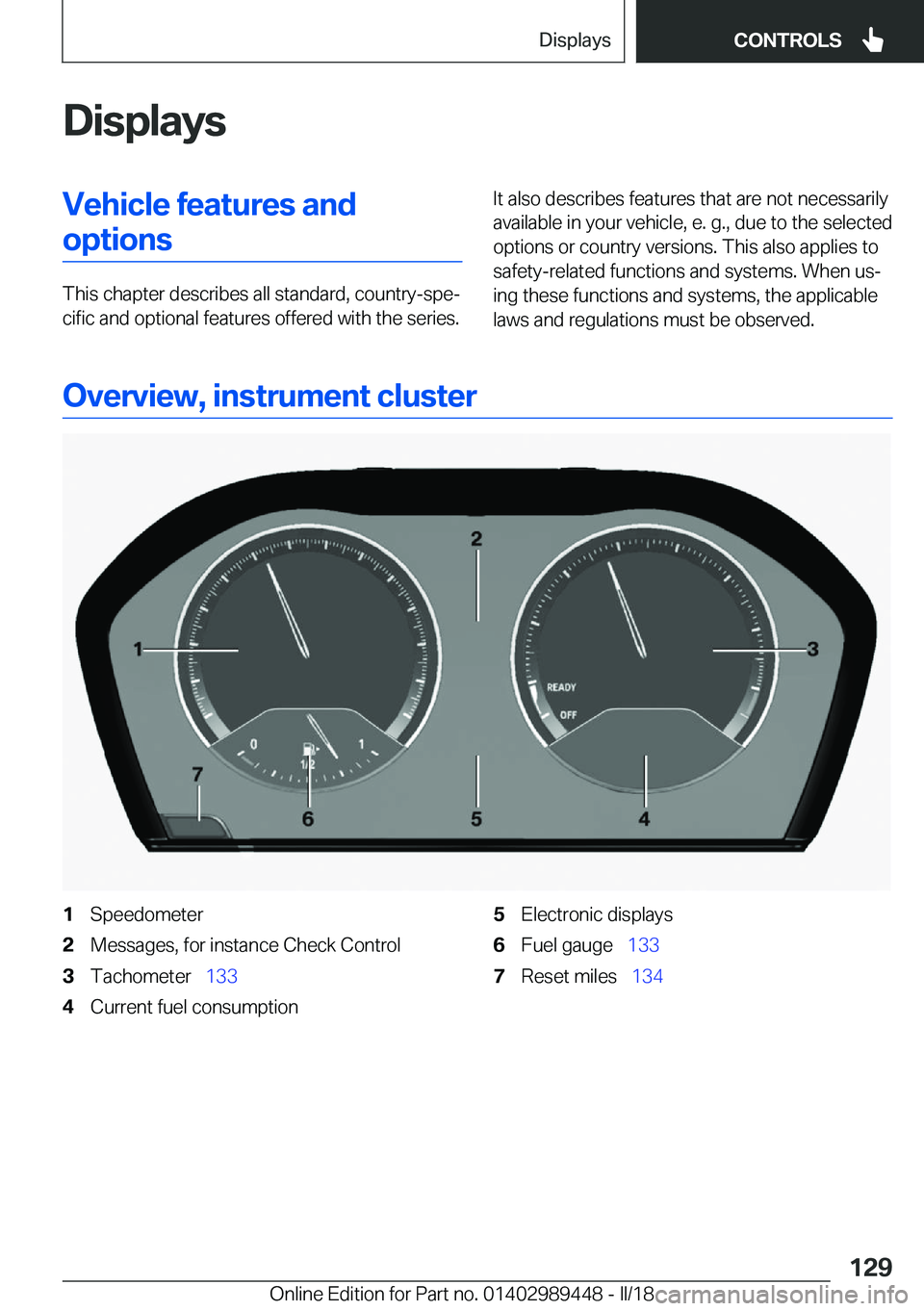 BMW X2 2018  Owners Manual �D�i�s�p�l�a�y�s�V�e�h�i�c�l�e��f�e�a�t�u�r�e�s��a�n�d�o�p�t�i�o�n�s
�T�h�i�s� �c�h�a�p�t�e�r� �d�e�s�c�r�i�b�e�s� �a�l�l� �s�t�a�n�d�a�r�d�,� �c�o�u�n�t�r�y�-�s�p�ej�c�i�f�i�c� �a�n�d� �o�p�t�i�o�