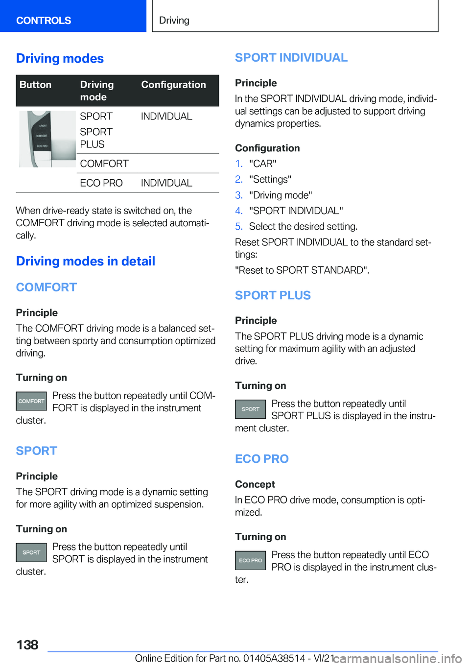 BMW X3 2022  Owners Manual �D�r�i�v�i�n�g��m�o�d�e�s�B�u�t�t�o�n�D�r�i�v�i�n�g
�m�o�d�e�C�o�n�f�i�g�u�r�a�t�i�o�n�S�P�O�R�T
�S�P�O�R�T
�P�L�U�S�I�N�D�I�V�I�D�U�A�L�C�O�M�F�O�R�T�E�C�O��P�R�O�I�N�D�I�V�I�D�U�A�L
�W�h�e�n��d�r