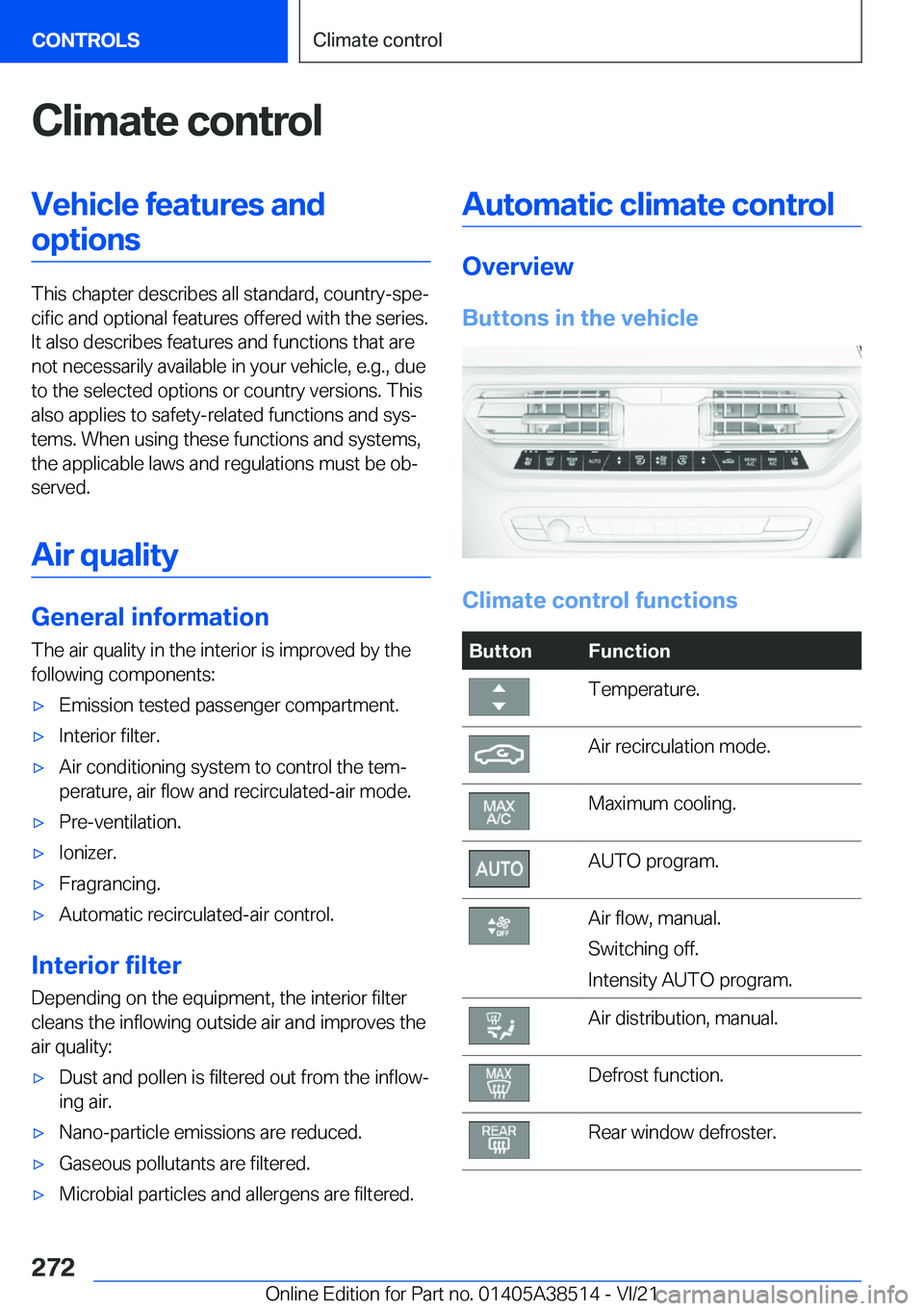 BMW X3 2022  Owners Manual �C�l�i�m�a�t�e��c�o�n�t�r�o�l�V�e�h�i�c�l�e��f�e�a�t�u�r�e�s��a�n�d�o�p�t�i�o�n�s
�T�h�i�s��c�h�a�p�t�e�r��d�e�s�c�r�i�b�e�s��a�l�l��s�t�a�n�d�a�r�d�,��c�o�u�n�t�r�y�-�s�p�e#j�c�i�f�i�c��a�n�