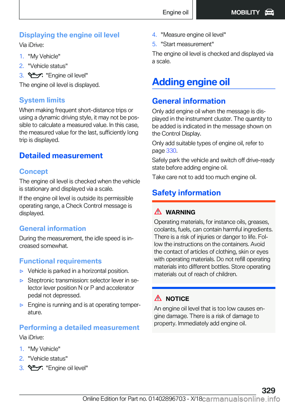 BMW X3 2019  Owners Manual �D�i�s�p�l�a�y�i�n�g��t�h�e��e�n�g�i�n�e��o�i�l��l�e�v�e�l�V�i�a��i�D�r�i�v�e�:�1�.��M�y��V�e�h�i�c�l�e��2�.��V�e�h�i�c�l�e��s�t�a�t�u�s��3�.����E�n�g�i�n�e��o�i�l��l�e�v�e�l�
�T�h�e�