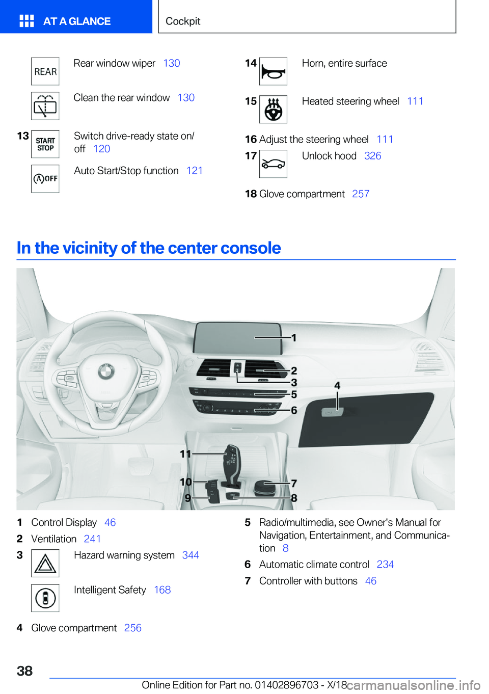 BMW X3 2019 Owners Guide �R�e�a�r��w�i�n�d�o�w��w�i�p�e�r\_�1�3�0�C�l�e�a�n��t�h�e��r�e�a�r��w�i�n�d�o�w\_ �1�3�0�1�3�S�w�i�t�c�h��d�r�i�v�e�-�r�e�a�d�y��s�t�a�t�e��o�n�/
�o�f�f\_ �1�2�0�A�u�t�o��S�t�a�r�t�/�S�