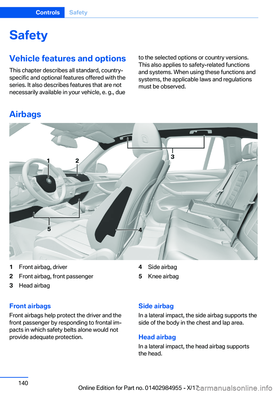 BMW X3 2018  Owners Manual �S�a�f�e�t�y�V�e�h�i�c�l�e��f�e�a�t�u�r�e�s��a�n�d��o�p�t�i�o�n�s
�T�h�i�s� �c�h�a�p�t�e�r� �d�e�s�c�r�i�b�e�s� �a�l�l� �s�t�a�n�d�a�r�d�,� �c�o�u�n�t�r�y�- �s�p�e�c�i�f�i�c� �a�n�d� �o�p�t�i�o�n�a