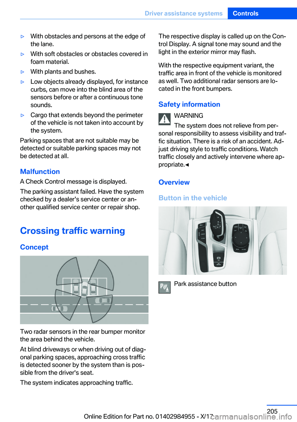 BMW X3 2018  Owners Manual 'y�W�i�t�h� �o�b�s�t�a�c�l�e�s� �a�n�d� �p�e�r�s�o�n�s� �a�t� �t�h�e� �e�d�g�e� �o�f�t�h�e� �l�a�n�e�.'y�W�i�t�h� �s�o�f�t� �o�b�s�t�a�c�l�e�s� �o�r� �o�b�s�t�a�c�l�e�s� �c�o�v�e�r�e�d� �i�n�f