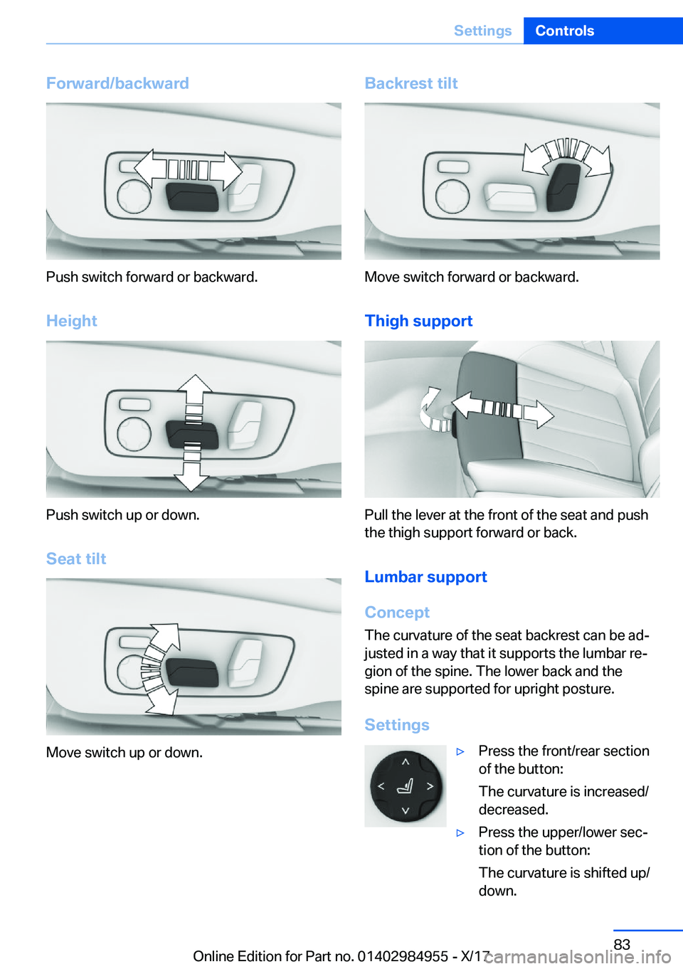 BMW X3 2018 Manual Online �F�o�r�w�a�r�d�/�b�a�c�k�w�a�r�d
�P�u�s�h� �s�w�i�t�c�h� �f�o�r�w�a�r�d� �o�r� �b�a�c�k�w�a�r�d�.
�H�e�i�g�h�t
�P�u�s�h� �s�w�i�t�c�h� �u�p� �o�r� �d�o�w�n�. �S�e�a�t��t�i�l�t
�M�o�v�e� �s�w�i�t�c�h�