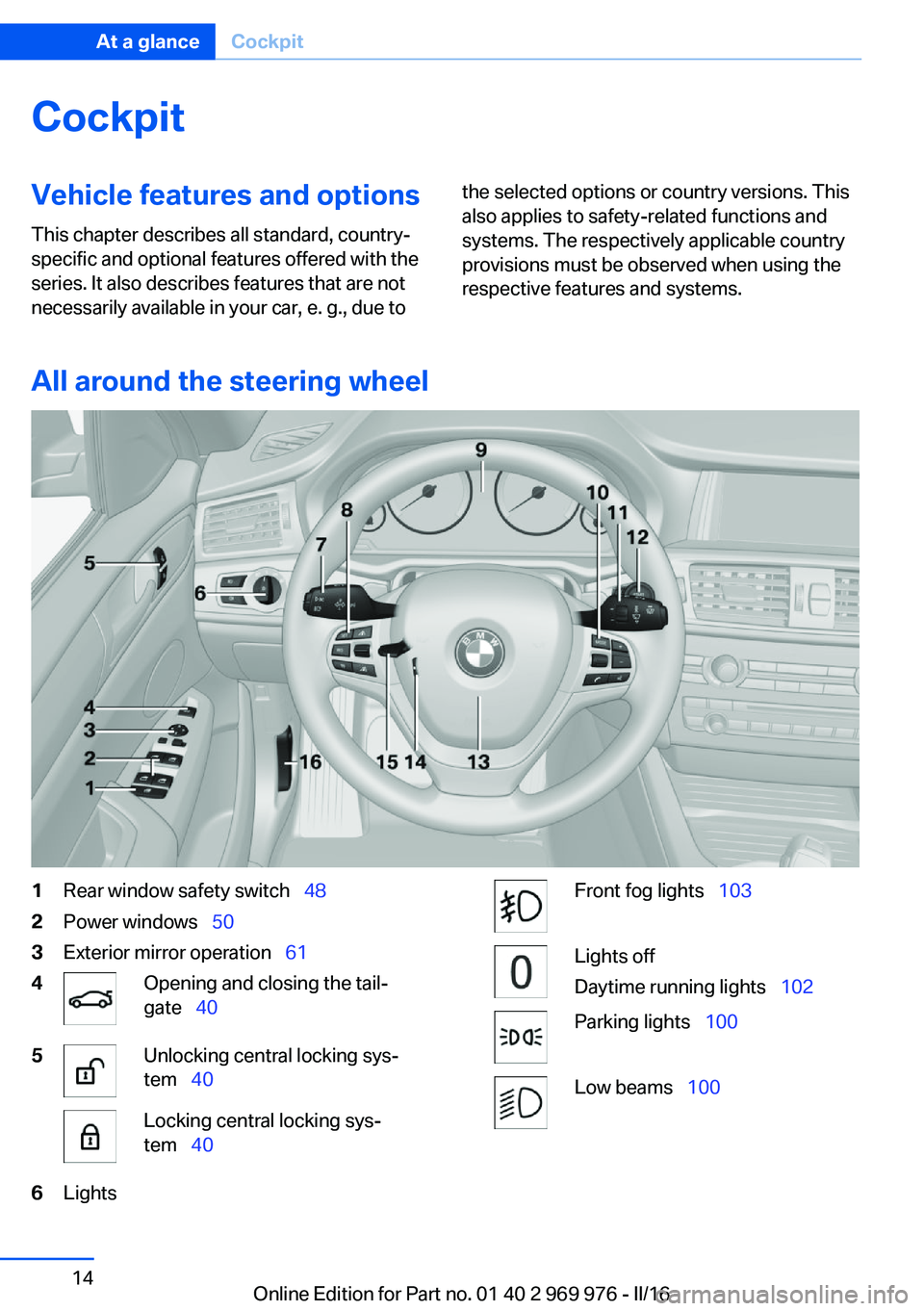 BMW X3 2017 User Guide CockpitVehicle features and options
This chapter describes all standard, country-
specific and optional features offered with the
series. It also describes features that are not
necessarily available BMW X3 2017 User Guide CockpitVehicle features and options
This chapter describes all standard, country-
specific and optional features offered with the
series. It also describes features that are not
necessarily available