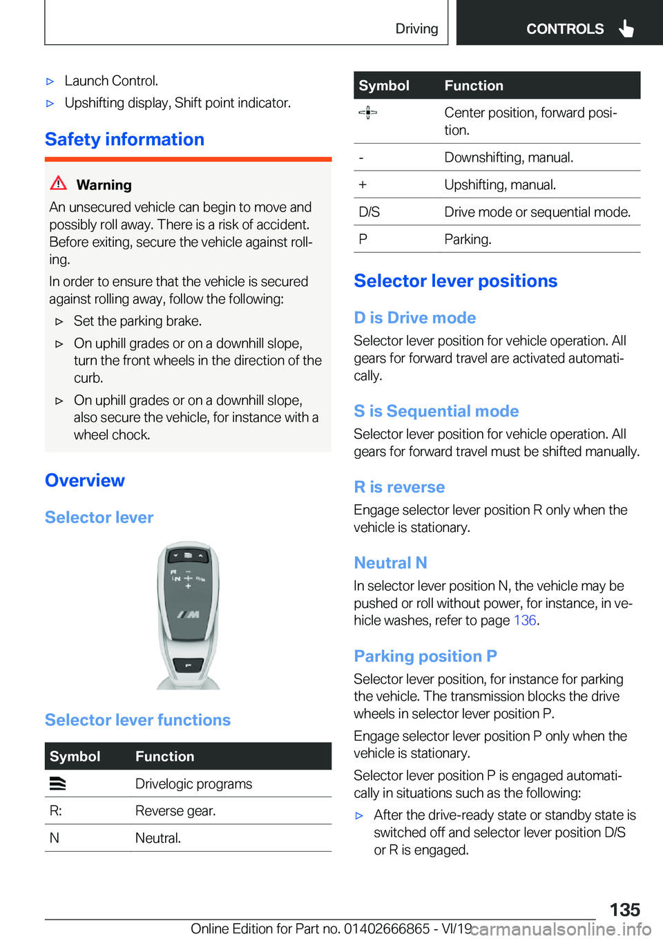 BMW X3 M 2020  Owners Manual 'x�L�a�u�n�c�h��C�o�n�t�r�o�l�.'x�U�p�s�h�i�f�t�i�n�g��d�i�s�p�l�a�y�,��S�h�i�f�t��p�o�i�n�t��i�n�d�i�c�a�t�o�r�.
�S�a�f�e�t�y��i�n�f�o�r�m�a�t�i�o�n
�W�a�r�n�i�n�g
�A�n��u�n�s�e�c�u�r�
