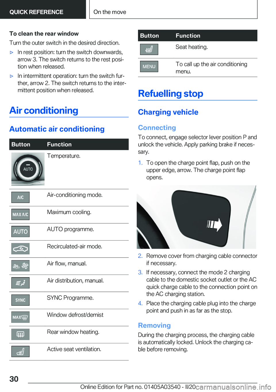 BMW X3 PLUG-IN HYBRID 2020 Owners Manual �T�o��c�l�e�a�n��t�h�e��r�e�a�r��w�i�n�d�o�w
�T�u�r�n��t�h�e��o�u�t�e�r��s�w�i�t�c�h��i�n��t�h�e��d�e�s�i�r�e�d��d�i�r�e�c�t�i�o�n�.'x�I�n��r�e�s�t��p�o�s�i�t�i�o�n�:��t�u�r�n��t�h�