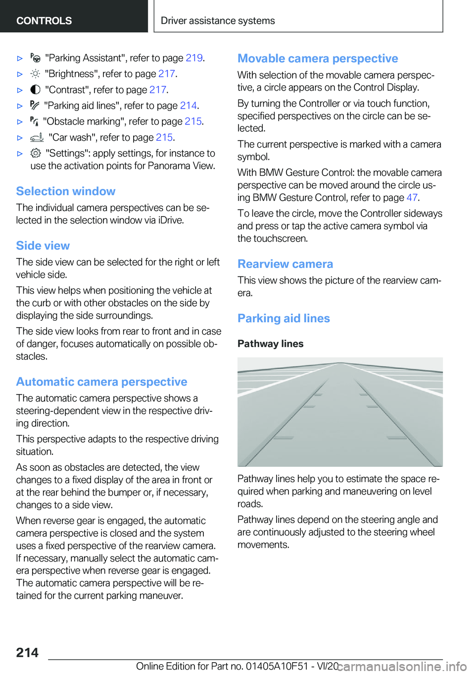 BMW X4 2021  Owners Manual 'x���"�P�a�r�k�i�n�g��A�s�s�i�s�t�a�n�t�"�,��r�e�f�e�r��t�o��p�a�g�e��2�1�9�.'x���"�B�r�i�g�h�t�n�e�s�s�"�,��r�e�f�e�r��t�o��p�a�g�e� �2�1�7�.'x���"�C�o�