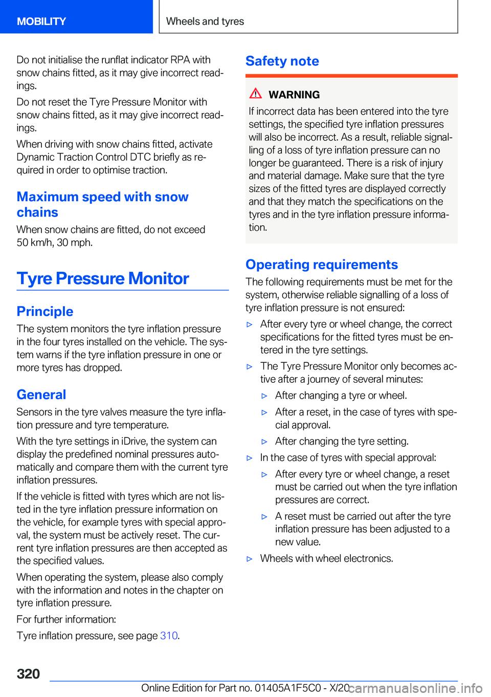 BMW X4 M 2021  Owners Manual �D�o��n�o�t��i�n�i�t�i�a�l�i�s�e��t�h�e��r�u�n�f�l�a�t��i�n�d�i�c�a�t�o�r��R�P�A��w�i�t�h
�s�n�o�w��c�h�a�i�n�s��f�i�t�t�e�d�,��a�s��i�t��m�a�y��g�i�v�e��i�n�c�o�r�r�e�c�t��r�e�a�dj �i