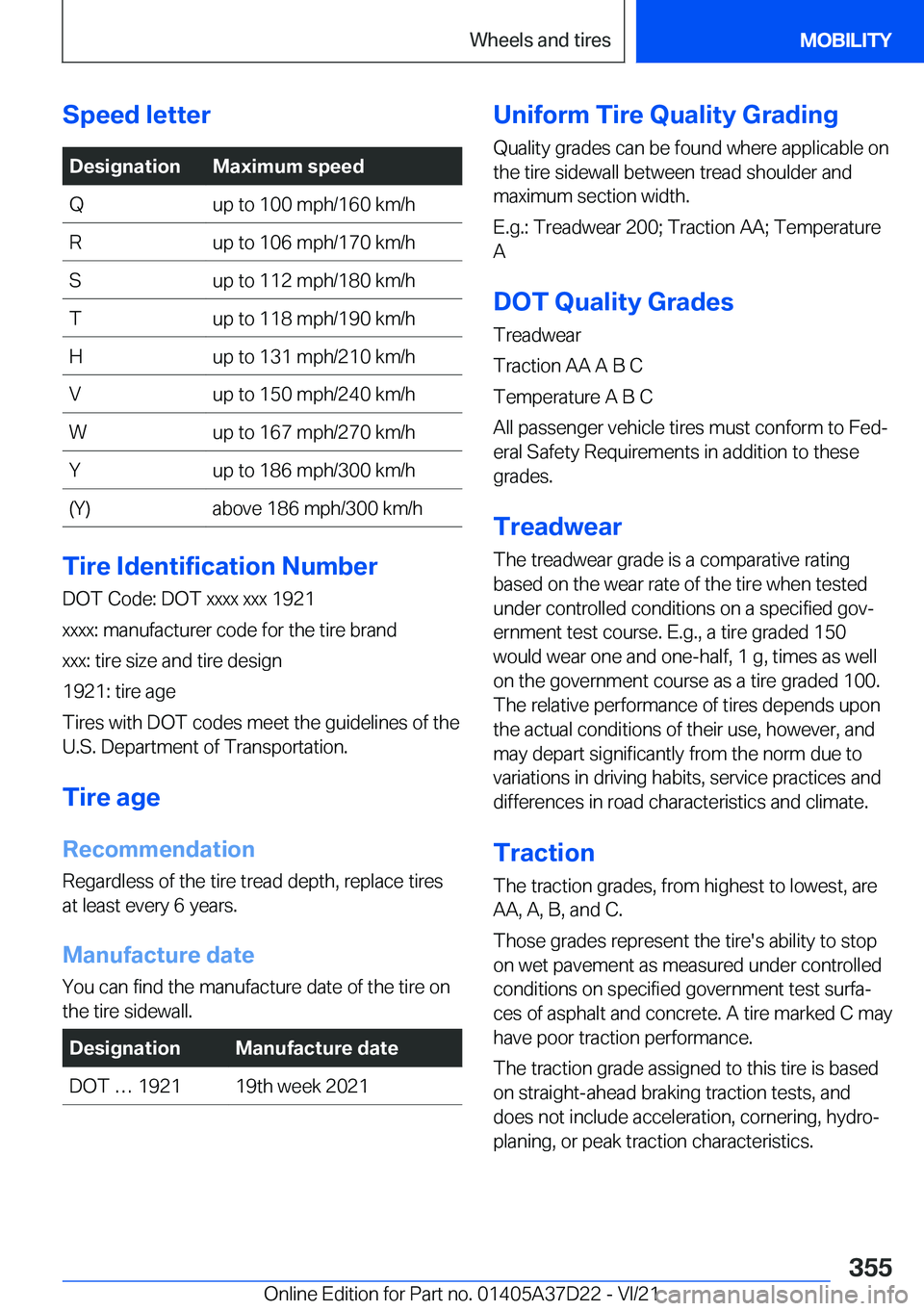 BMW X5 2022  Owners Manual �S�p�e�e�d��l�e�t�t�e�r�D�e�s�i�g�n�a�t�i�o�n�M�a�x�i�m�u�m��s�p�e�e�d�Q�u�p��t�o��1�0�0��m�p�h�/�1�6�0��k�m�/�h�R�u�p��t�o��1�0�6��m�p�h�/�1�7�0��k�m�/�h�S�u�p��t�o��1�1�2��m�p�h�/�1�8�0