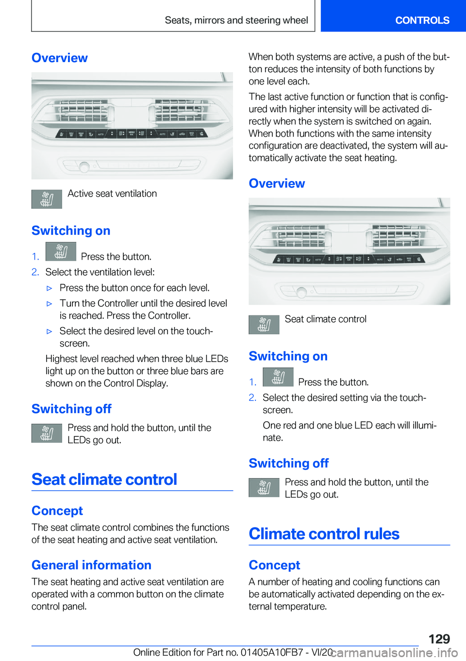 BMW X5 2021  Owners Manual �O�v�e�r�v�i�e�w
�A�c�t�i�v�e��s�e�a�t��v�e�n�t�i�l�a�t�i�o�n
�S�w�i�t�c�h�i�n�g��o�n
�1�.���P�r�e�s�s��t�h�e��b�u�t�t�o�n�.�2�.�S�e�l�e�c�t��t�h�e��v�e�n�t�i�l�a�t�i�o�n��l�e�v�e�l�:'x�