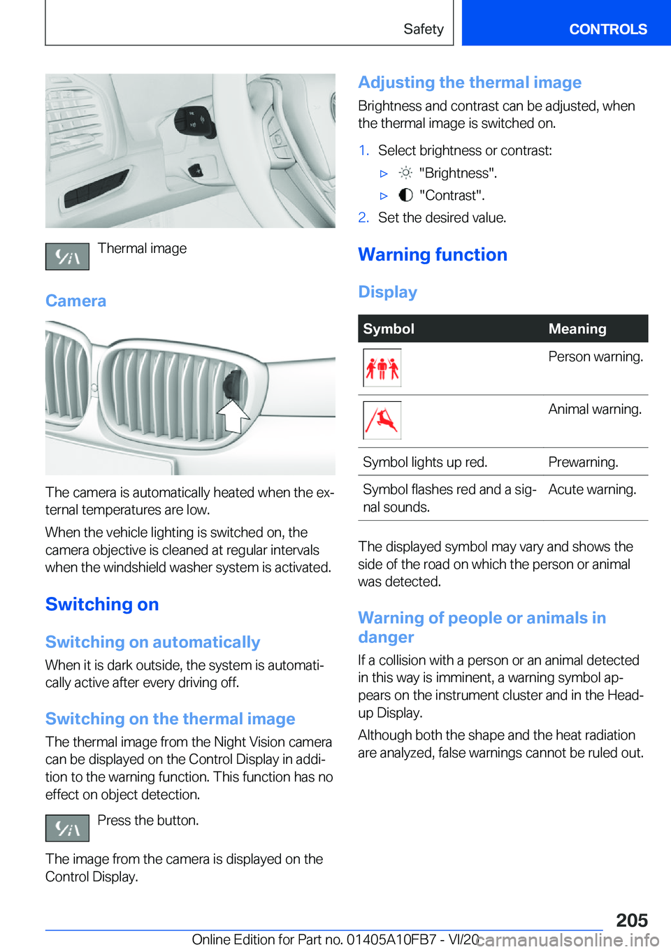 BMW X5 2021  Owners Manual �T�h�e�r�m�a�l��i�m�a�g�e
�C�a�m�e�r�a
�T�h�e��c�a�m�e�r�a��i�s��a�u�t�o�m�a�t�i�c�a�l�l�y��h�e�a�t�e�d��w�h�e�n��t�h�e��e�x#j
�t�e�r�n�a�l��t�e�m�p�e�r�a�t�u�r�e�s��a�r�e��l�o�w�.
�W�h�e�n